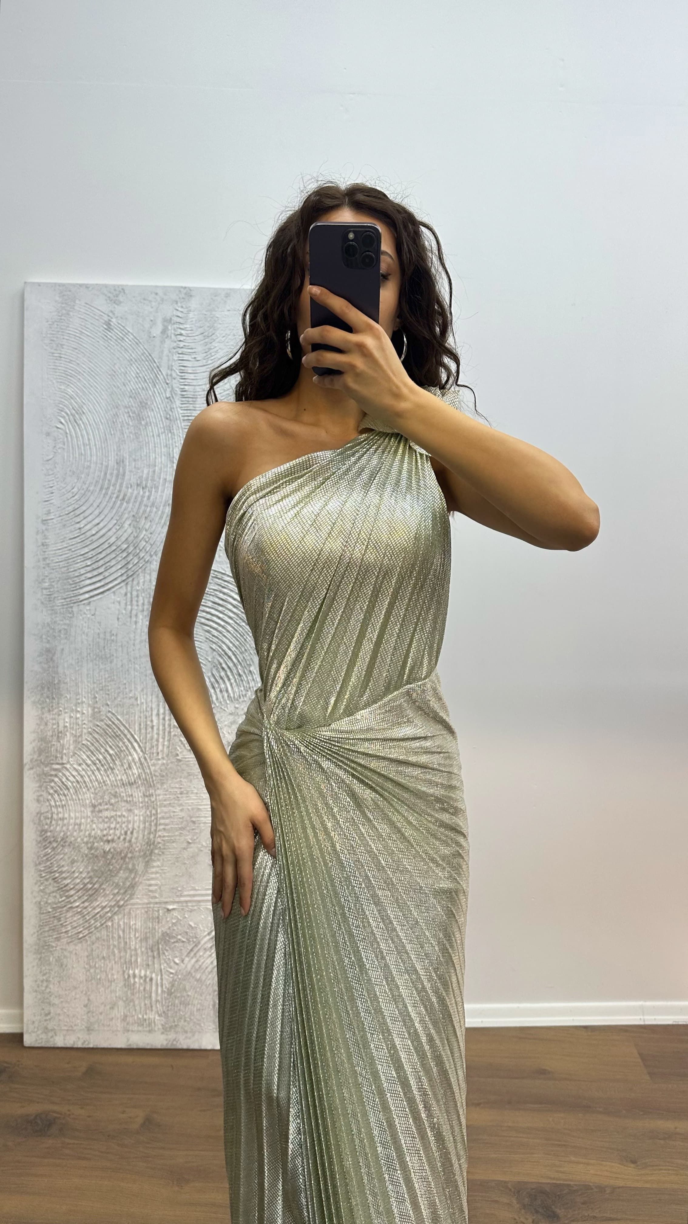 One Shoulder Pleated Evening Dress