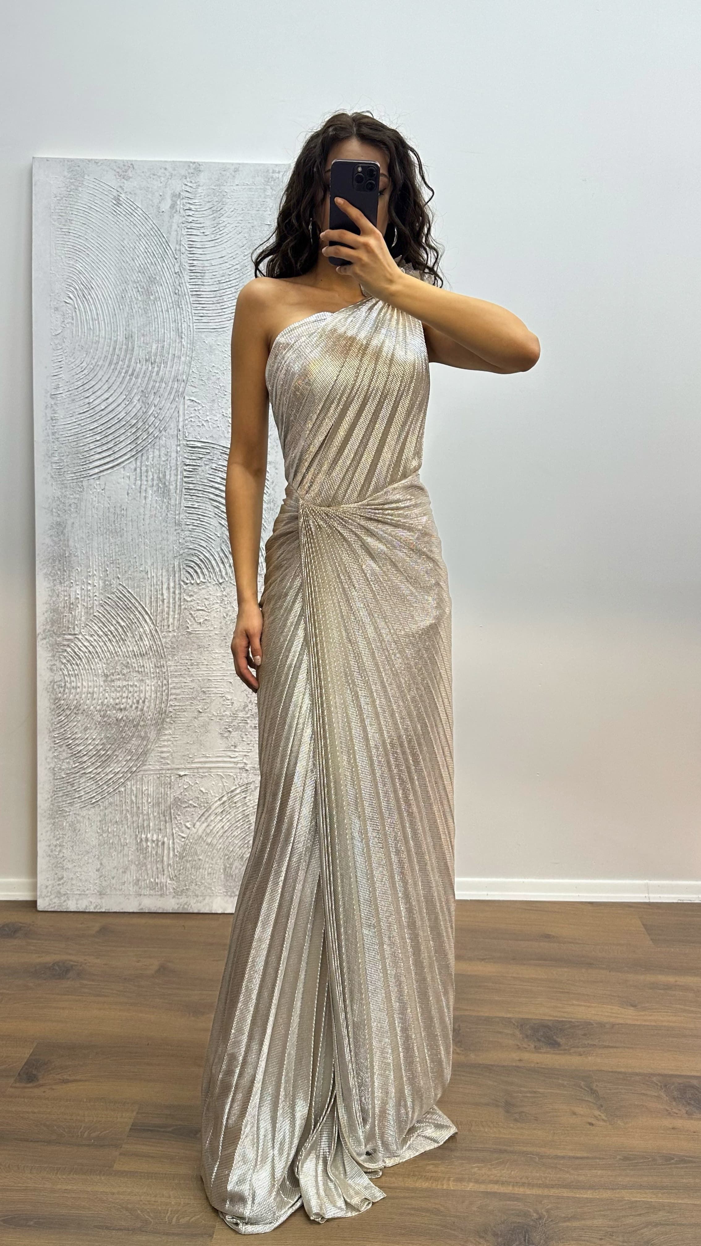 One Shoulder Pleated Evening Dress