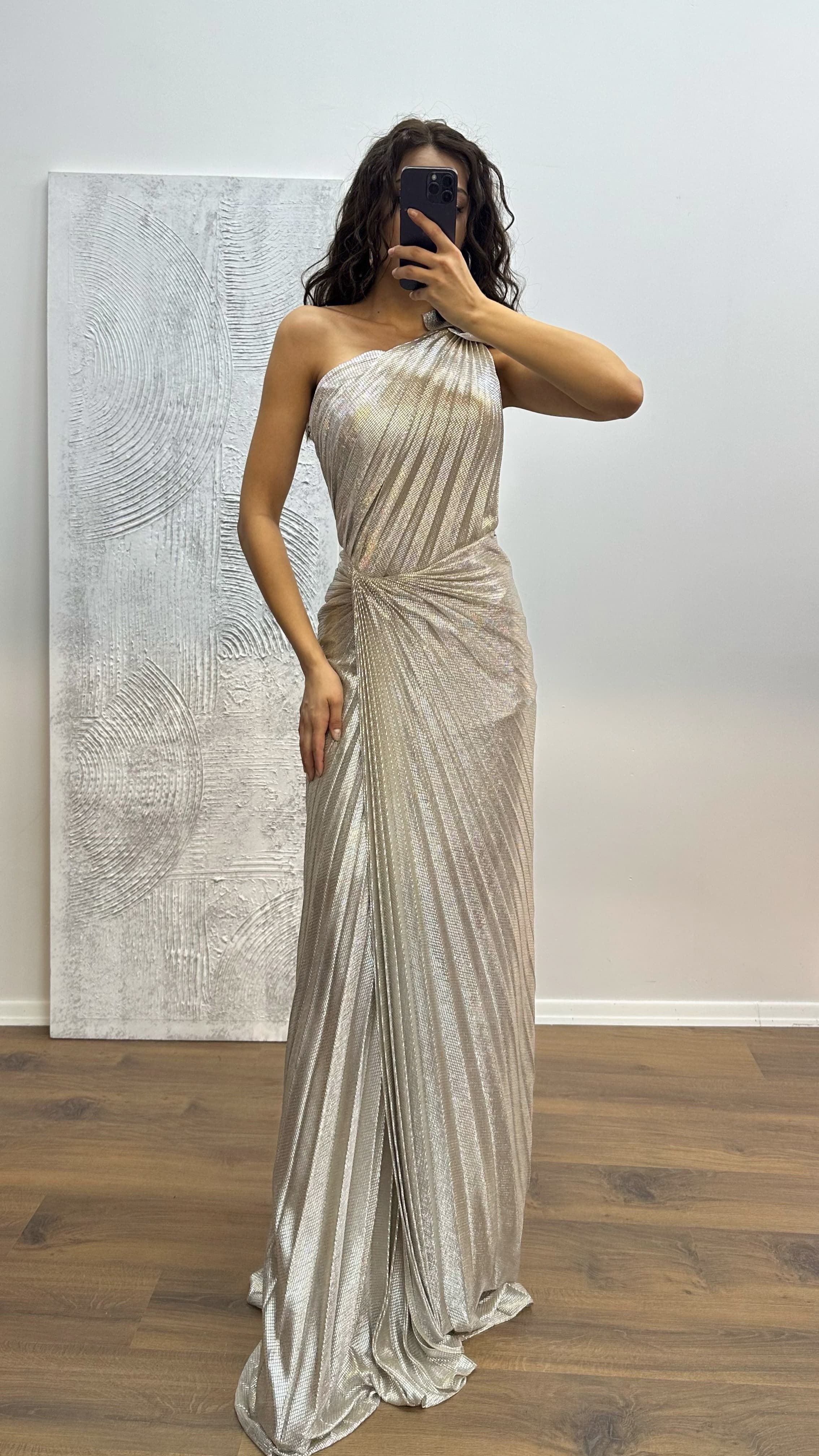 One Shoulder Pleated Evening Dress