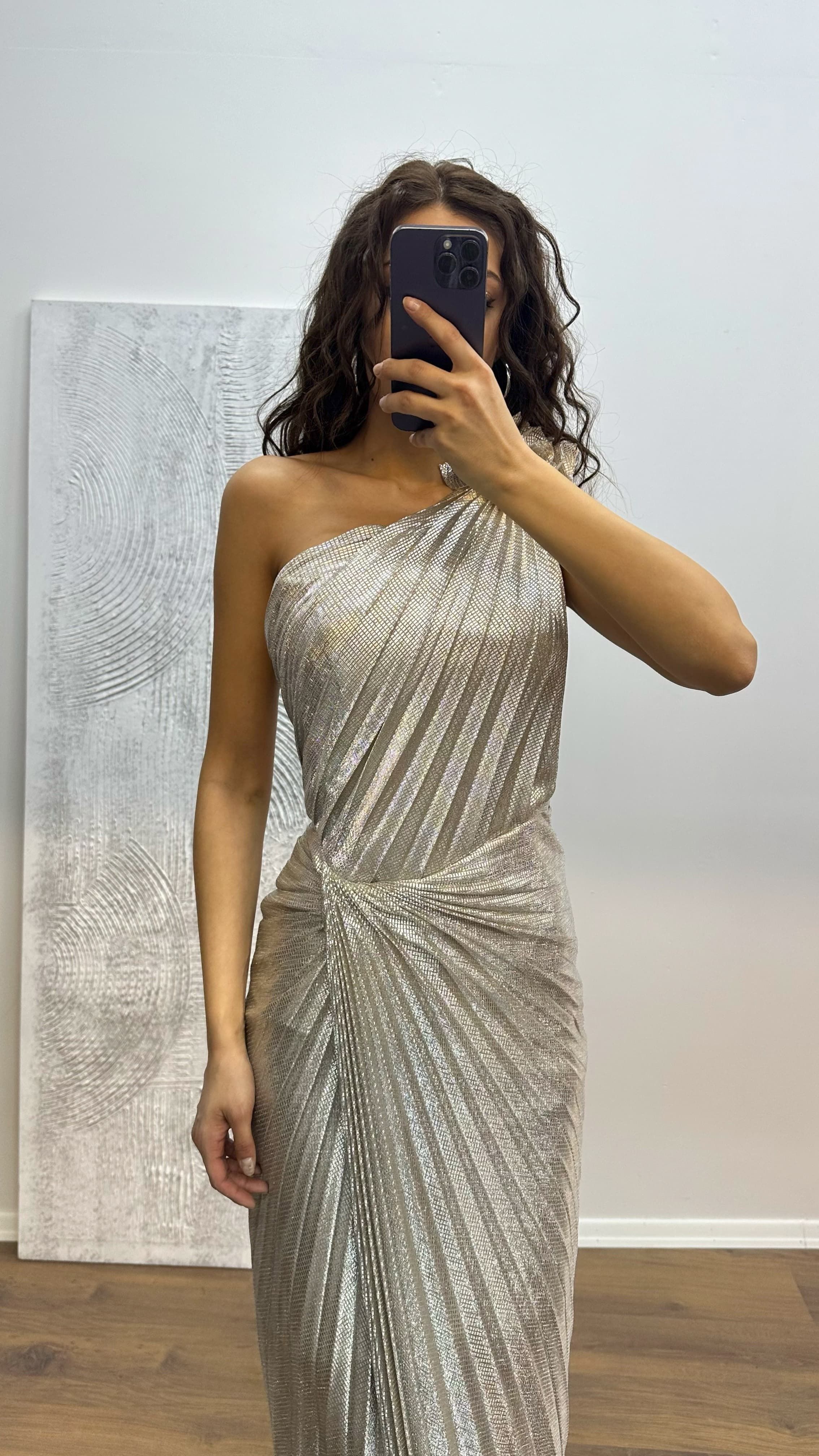 One Shoulder Pleated Evening Dress