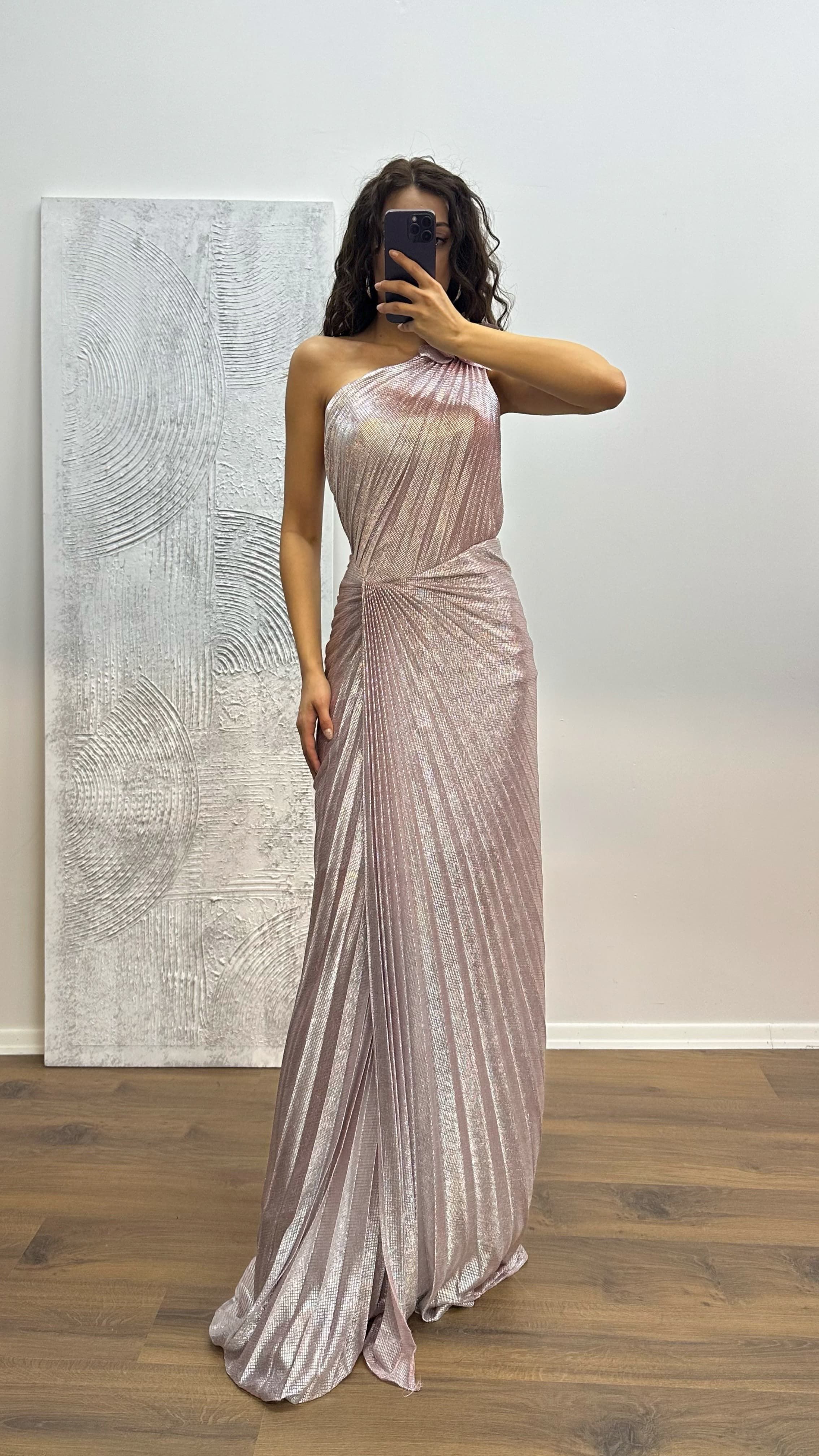 One Shoulder Pleated Evening Dress