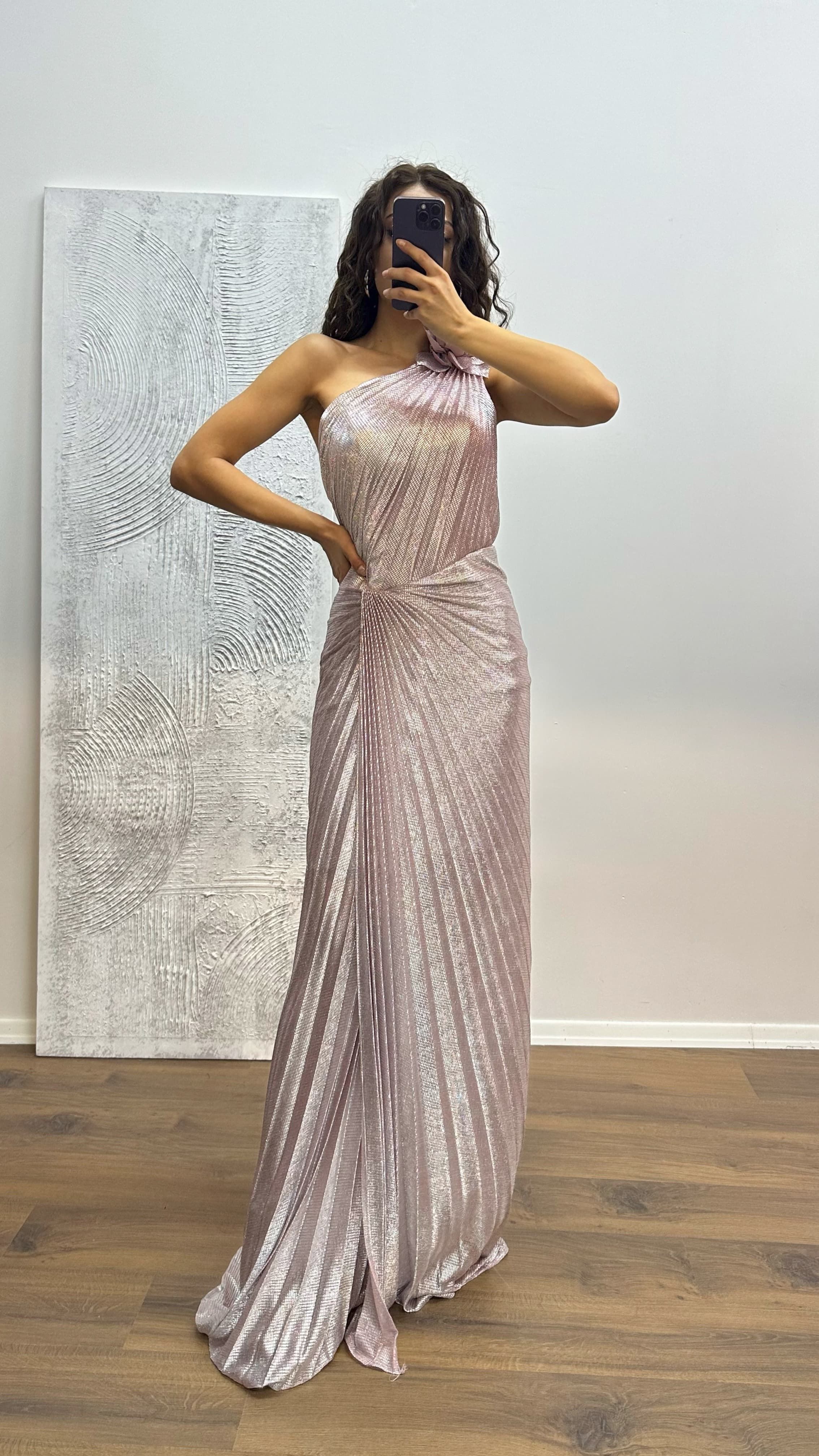One Shoulder Pleated Evening Dress