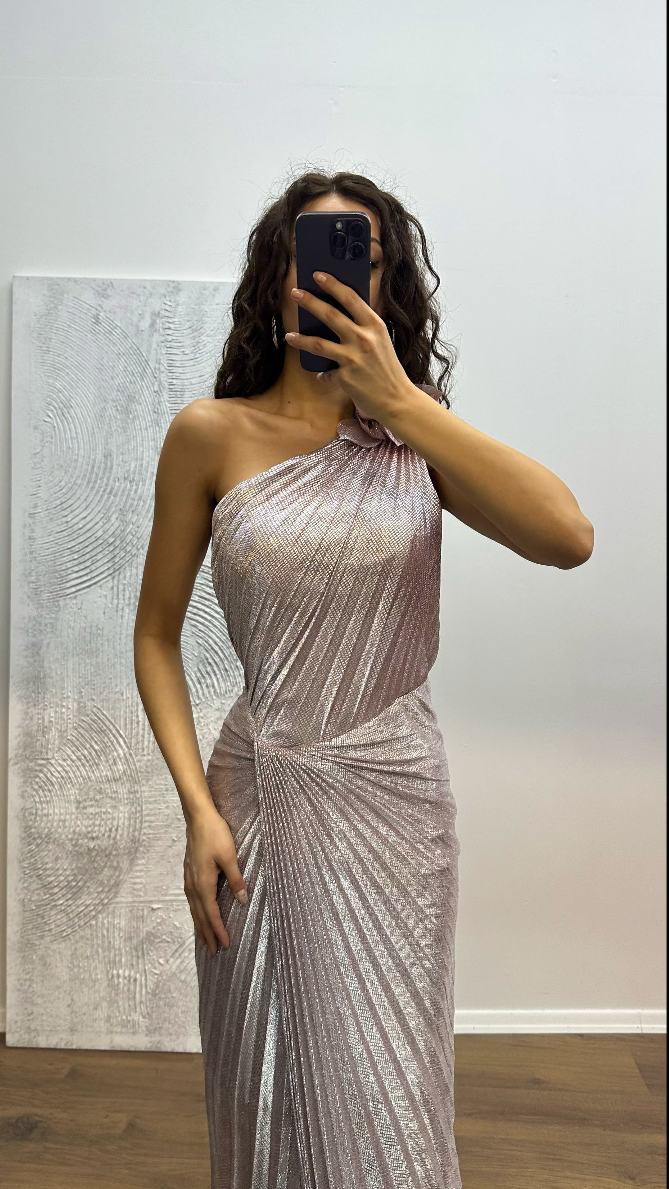 One Shoulder Pleated Evening Dress