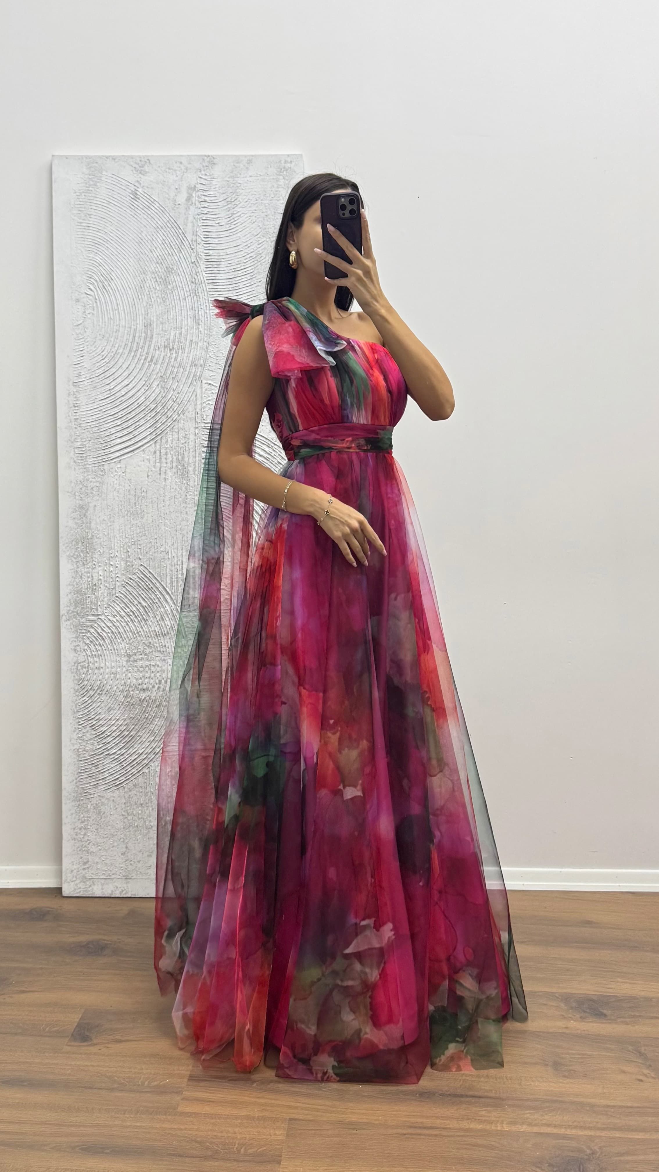 One Shoulder Tulle Evening Dress