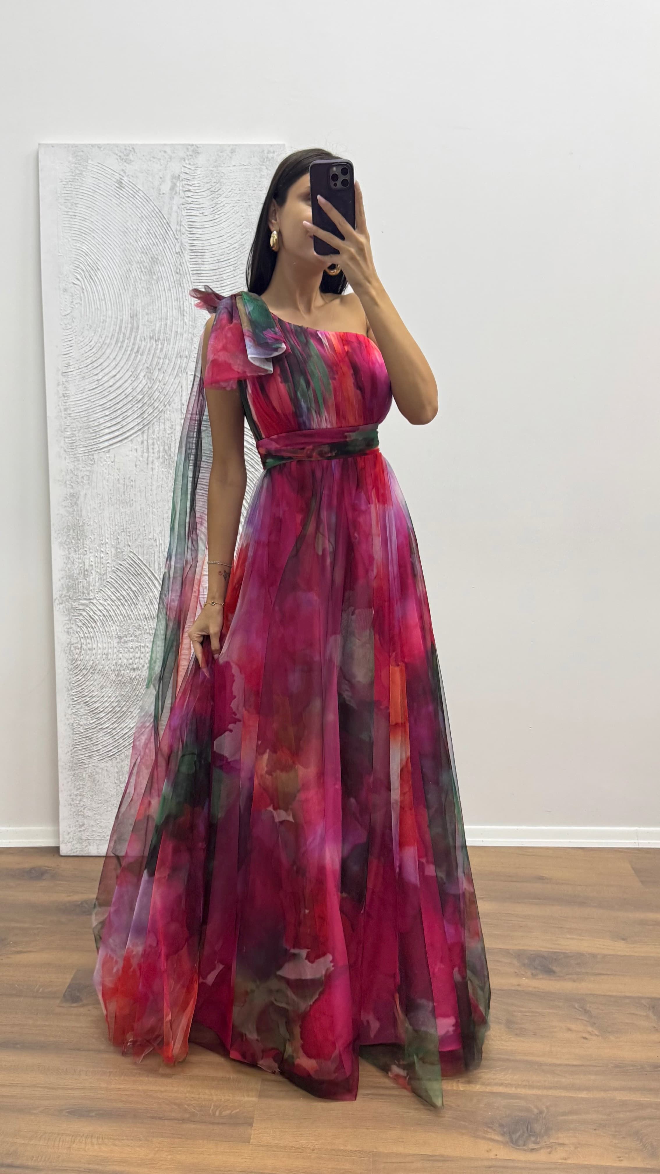 One Shoulder Tulle Evening Dress
