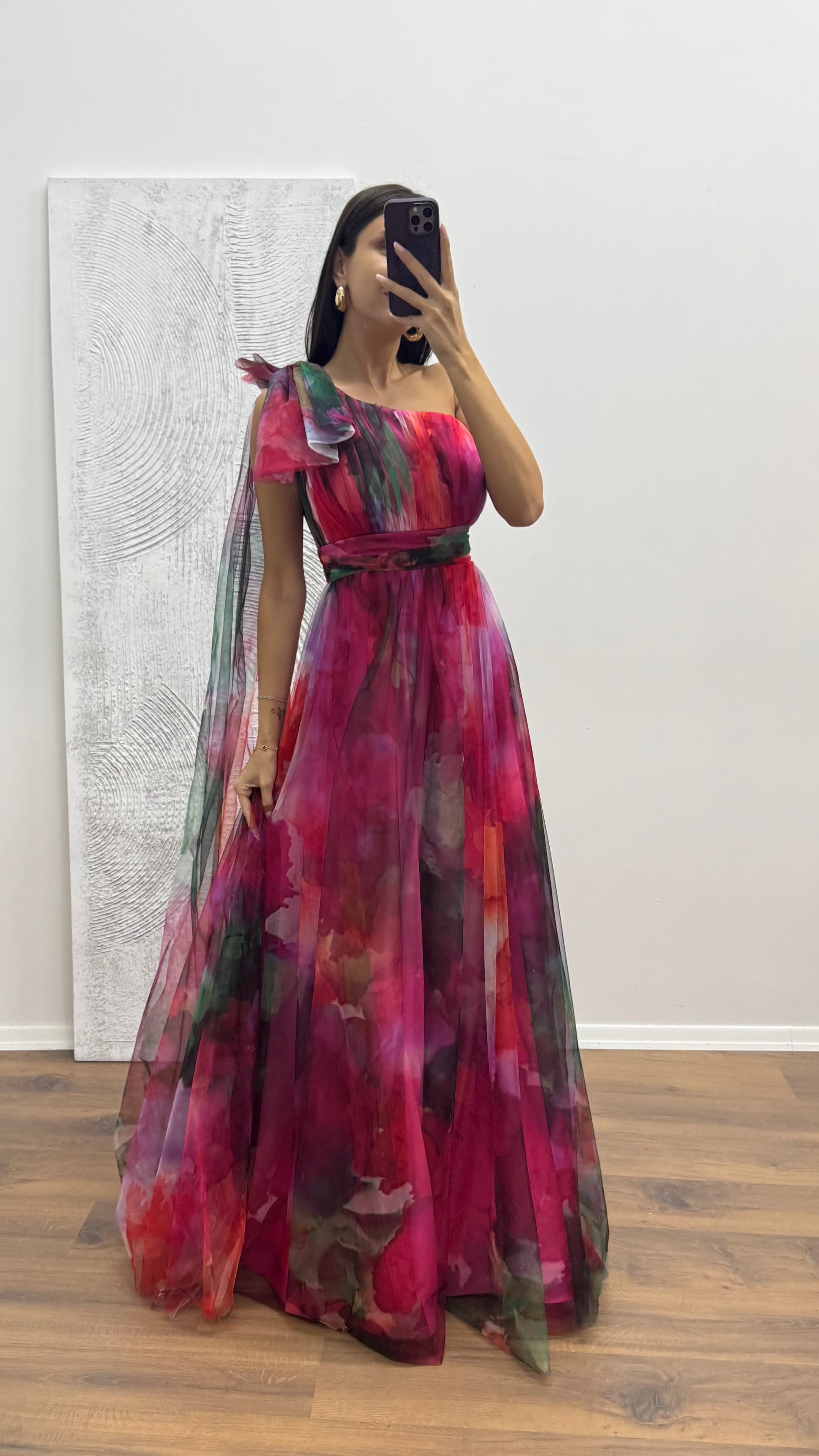 One Shoulder Tulle Evening Dress
