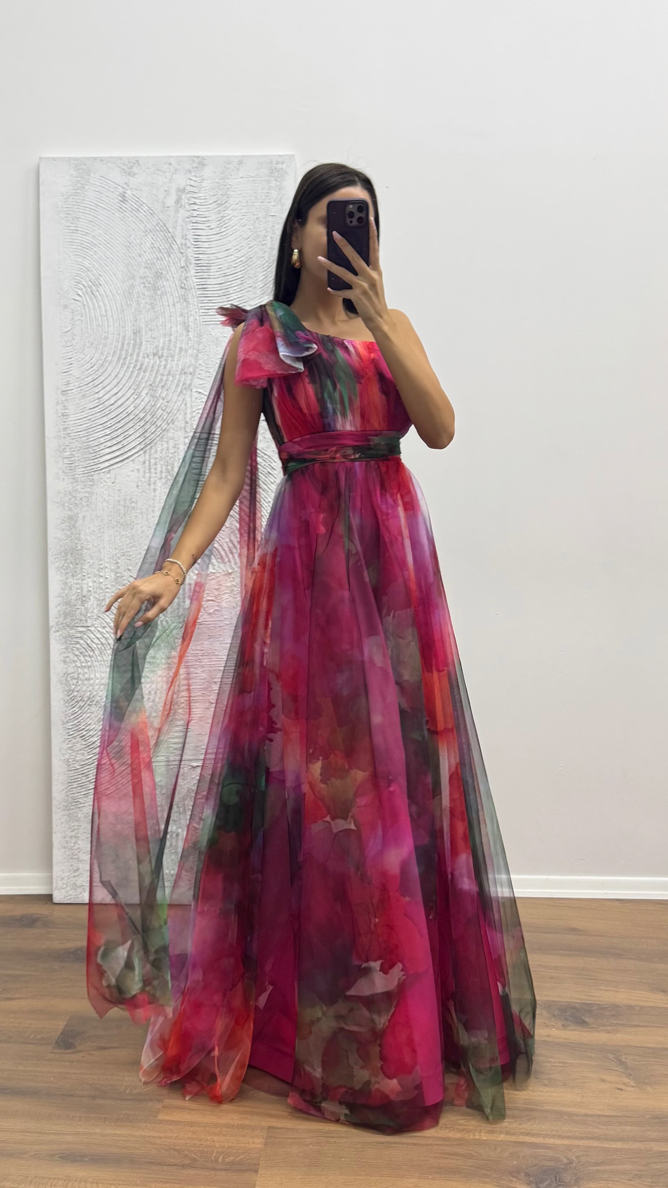 One Shoulder Tulle Evening Dress
