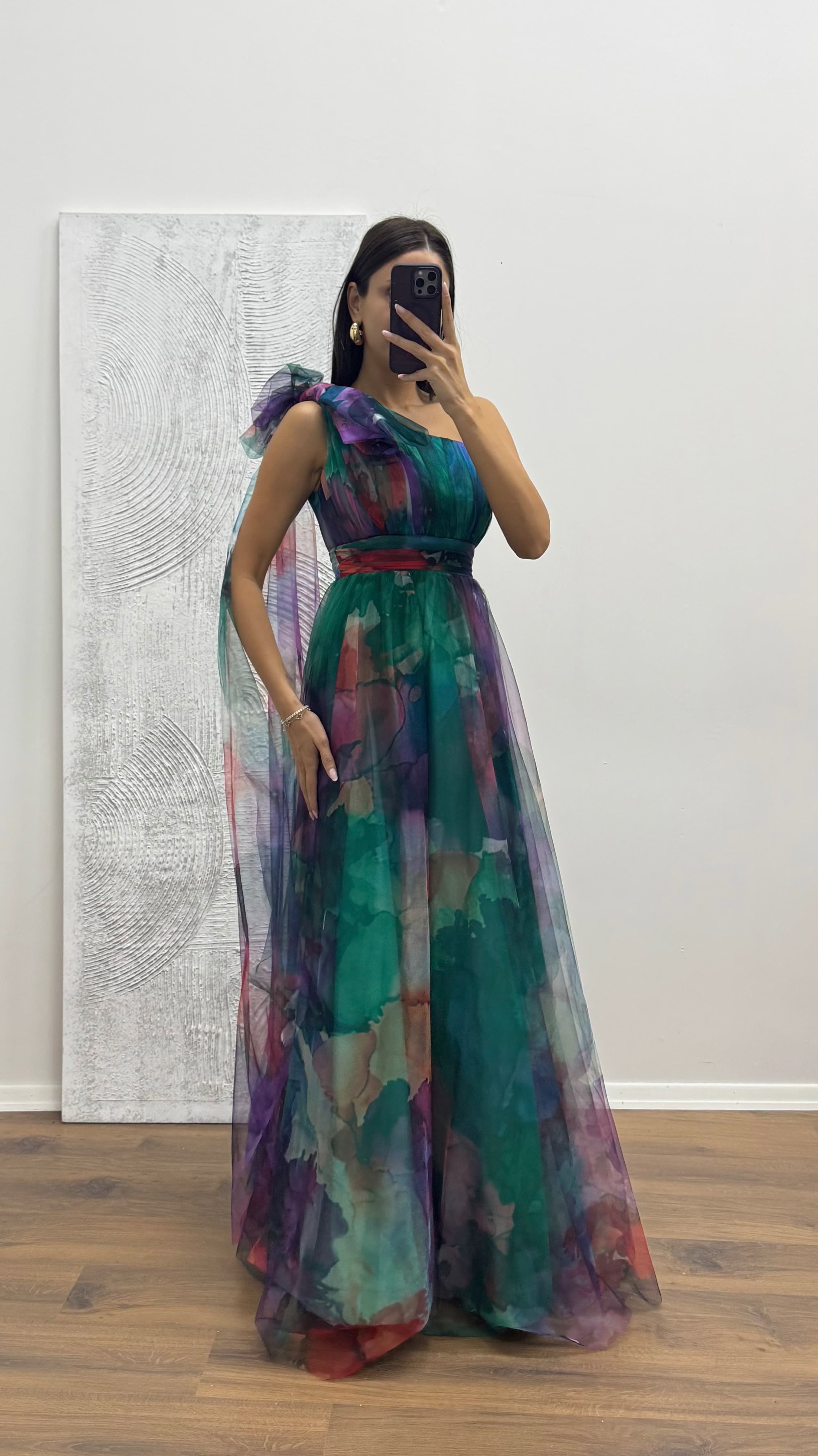 One Shoulder Tulle Evening Dress
