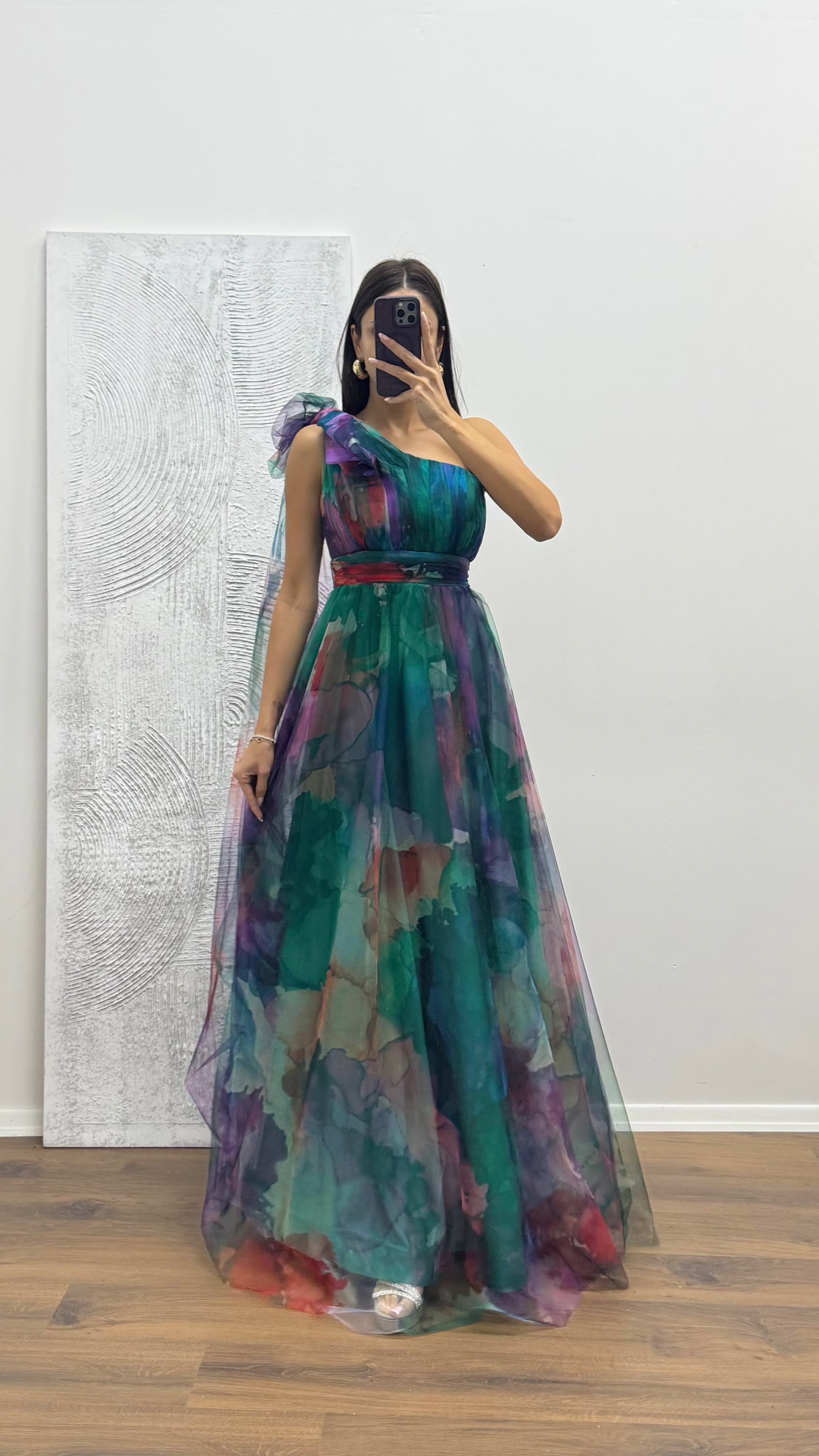 One Shoulder Tulle Evening Dress