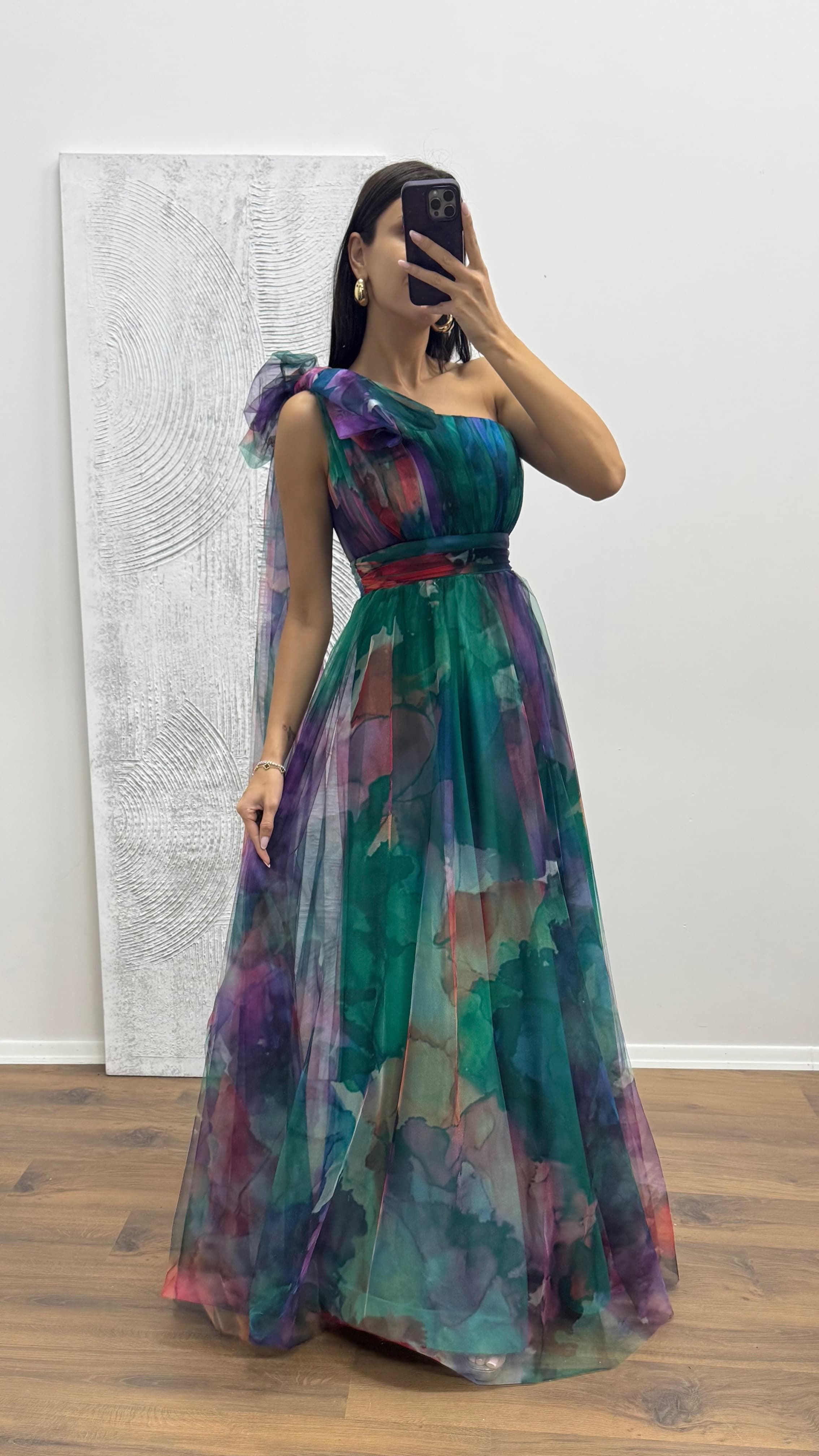One Shoulder Tulle Evening Dress