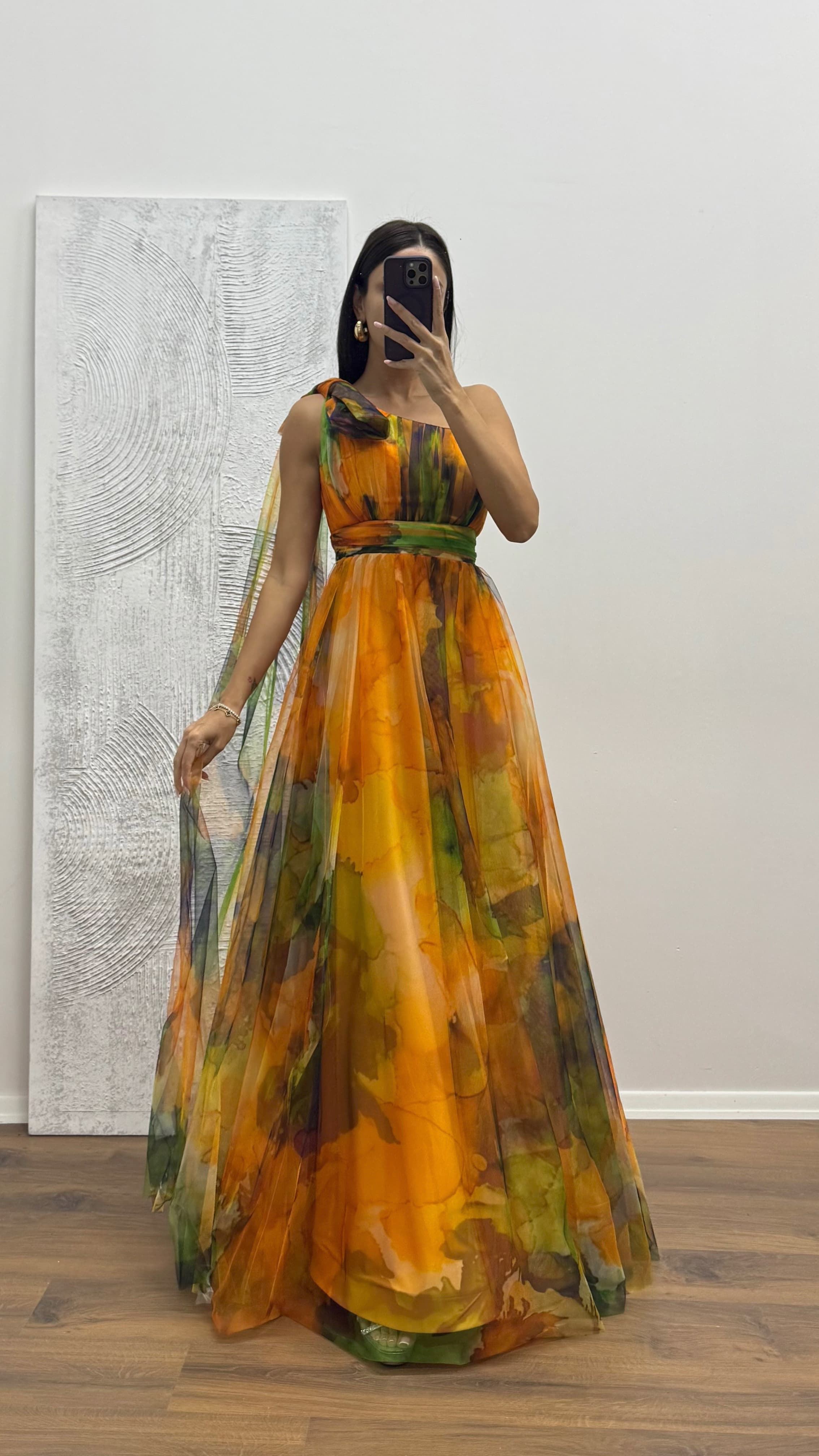 One Shoulder Tulle Evening Dress
