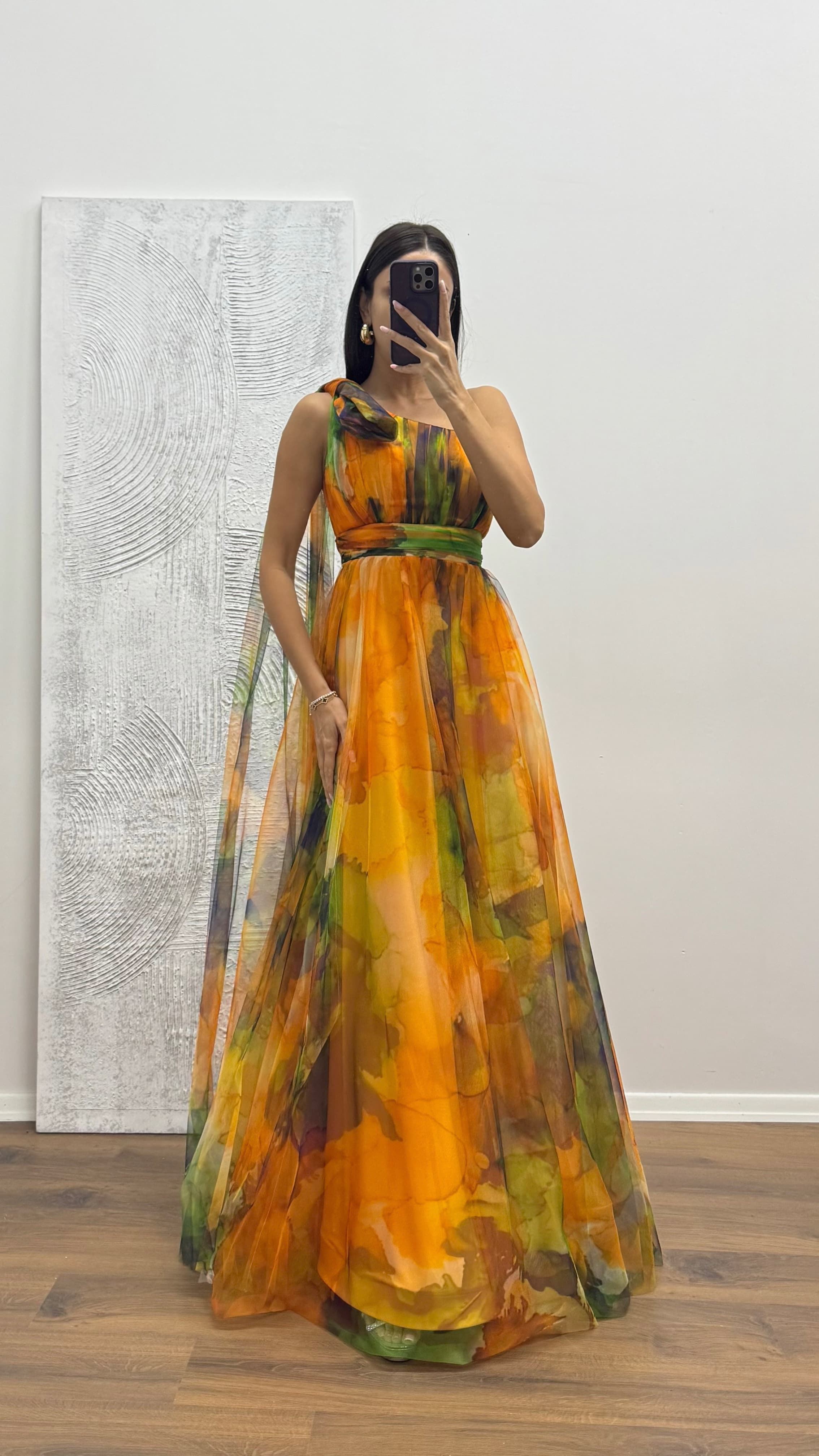 One Shoulder Tulle Evening Dress