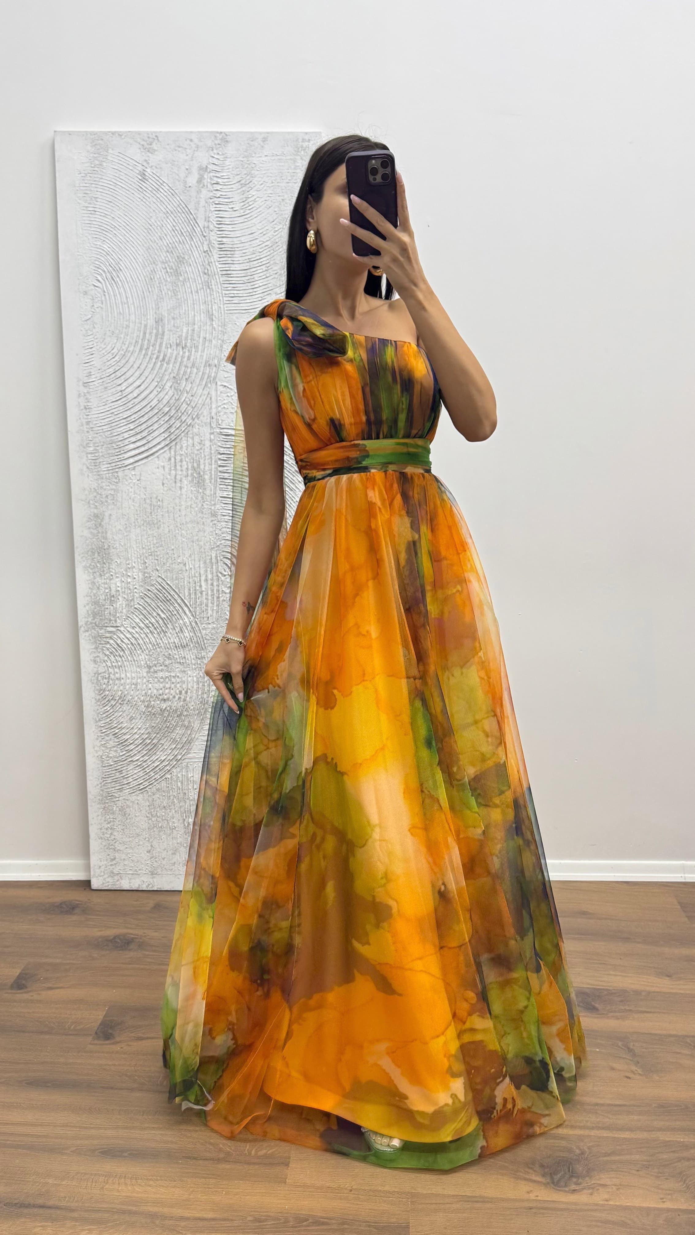 One Shoulder Tulle Evening Dress