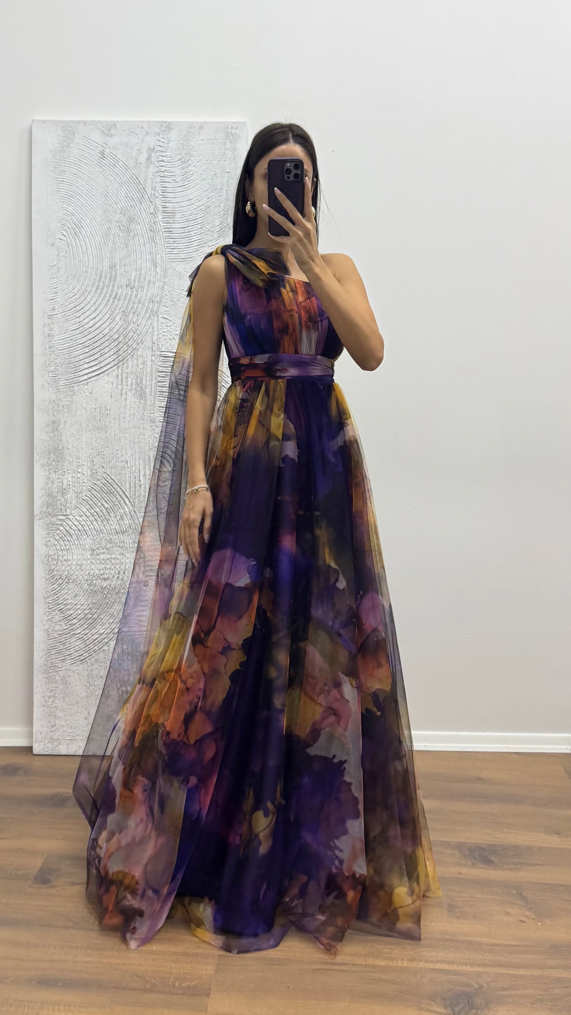 One Shoulder Tulle Evening Dress