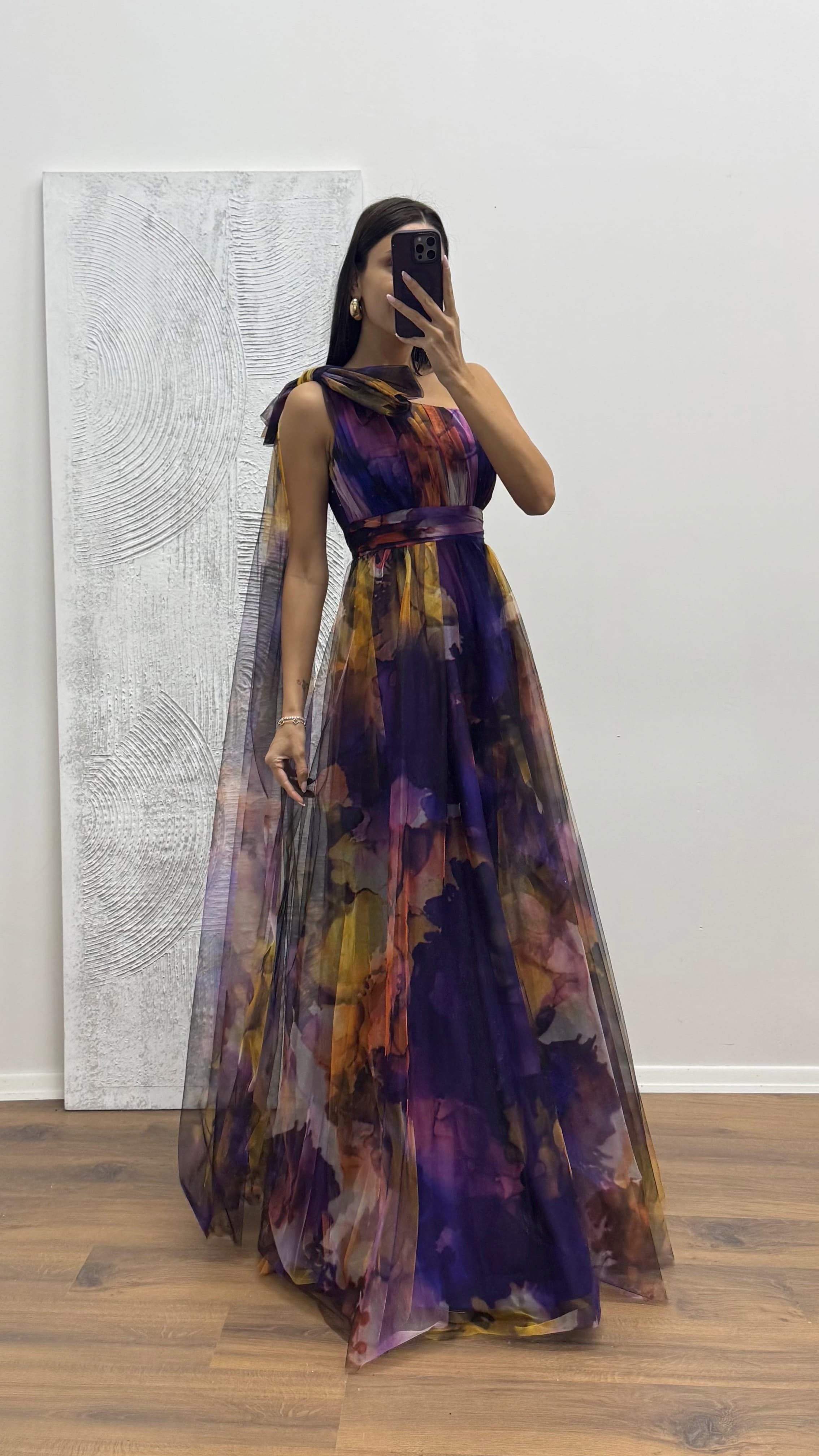 One Shoulder Tulle Evening Dress