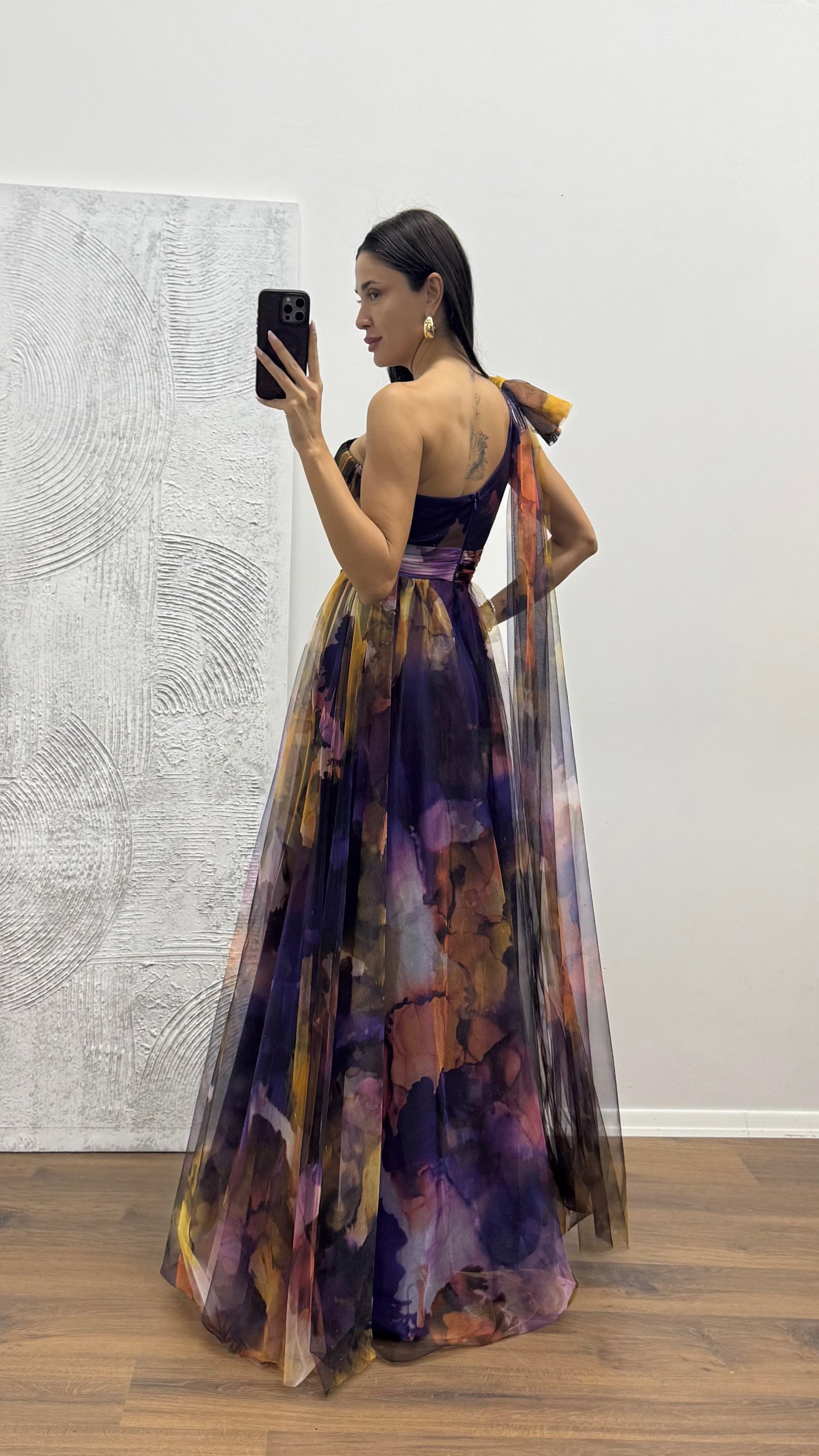 One Shoulder Tulle Evening Dress