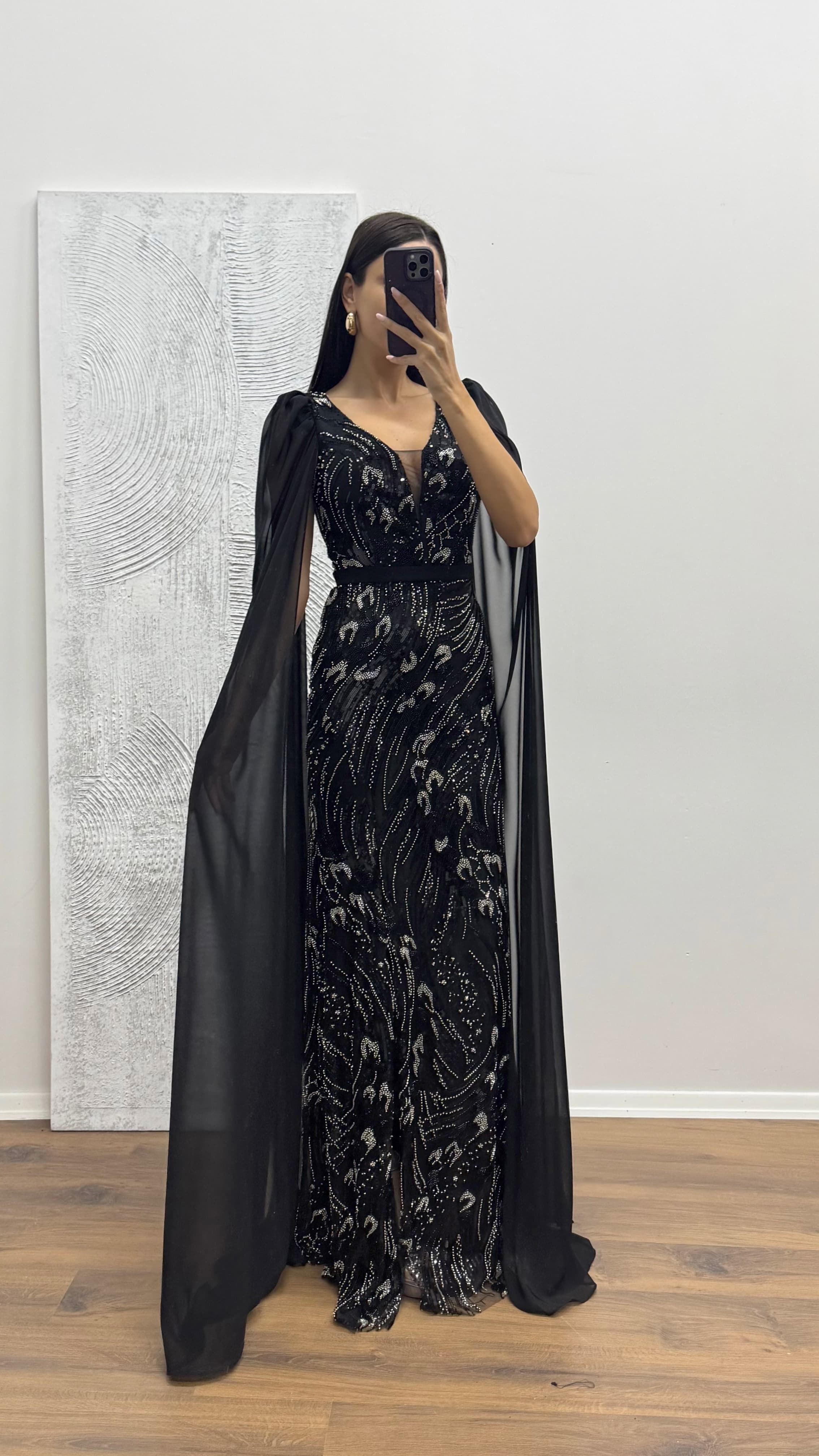Sleeves Tulle Embroidered Evening Dress
