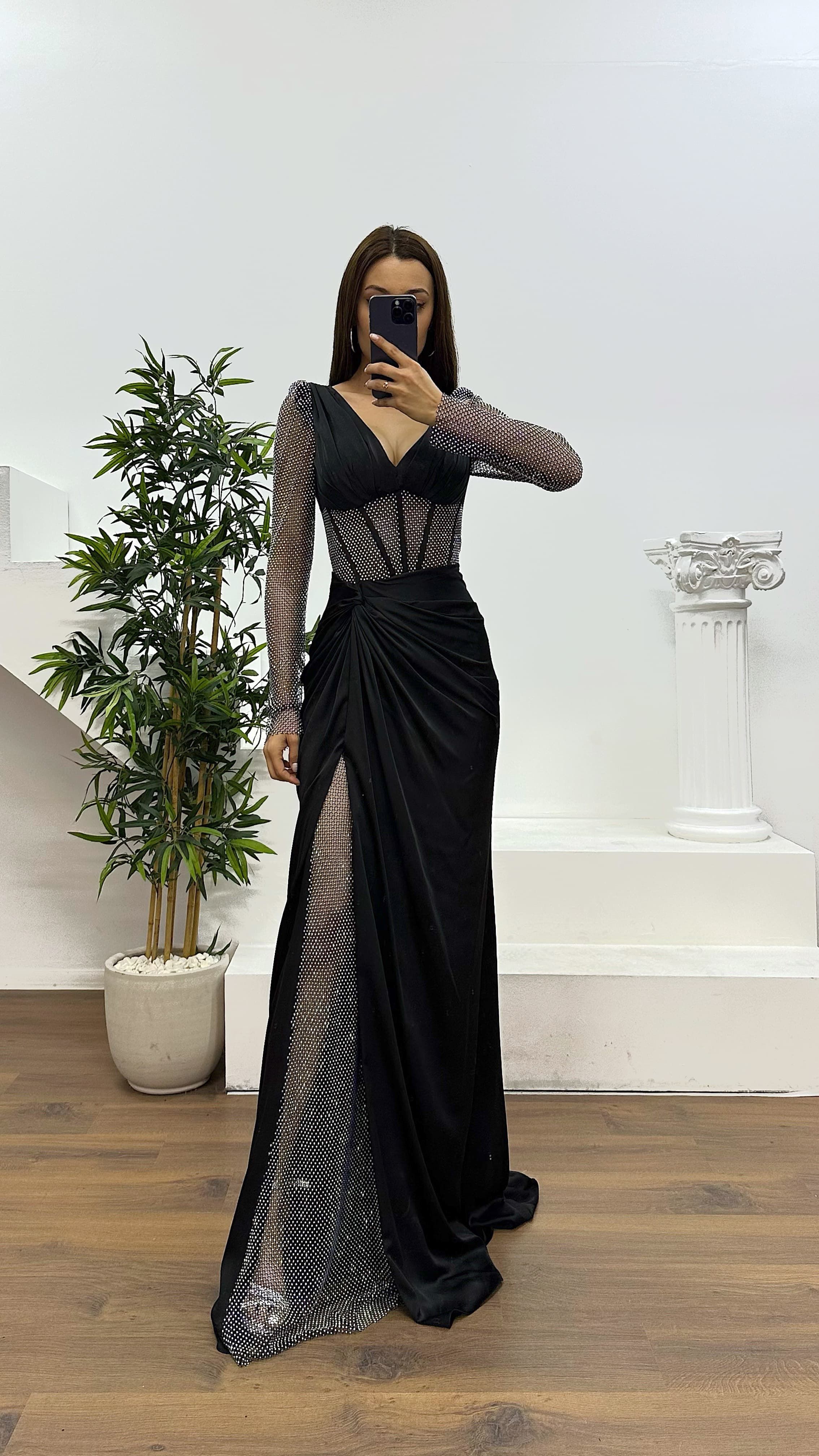Mesh Detail Evening Dress