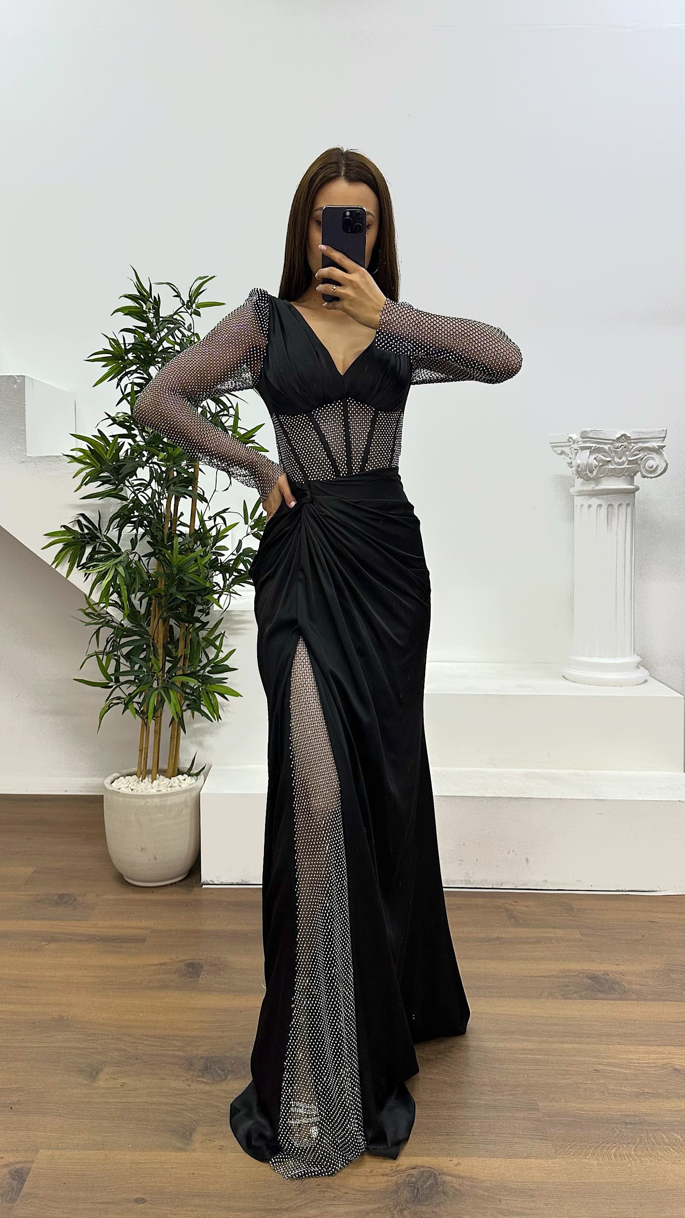 Mesh Detail Evening Dress