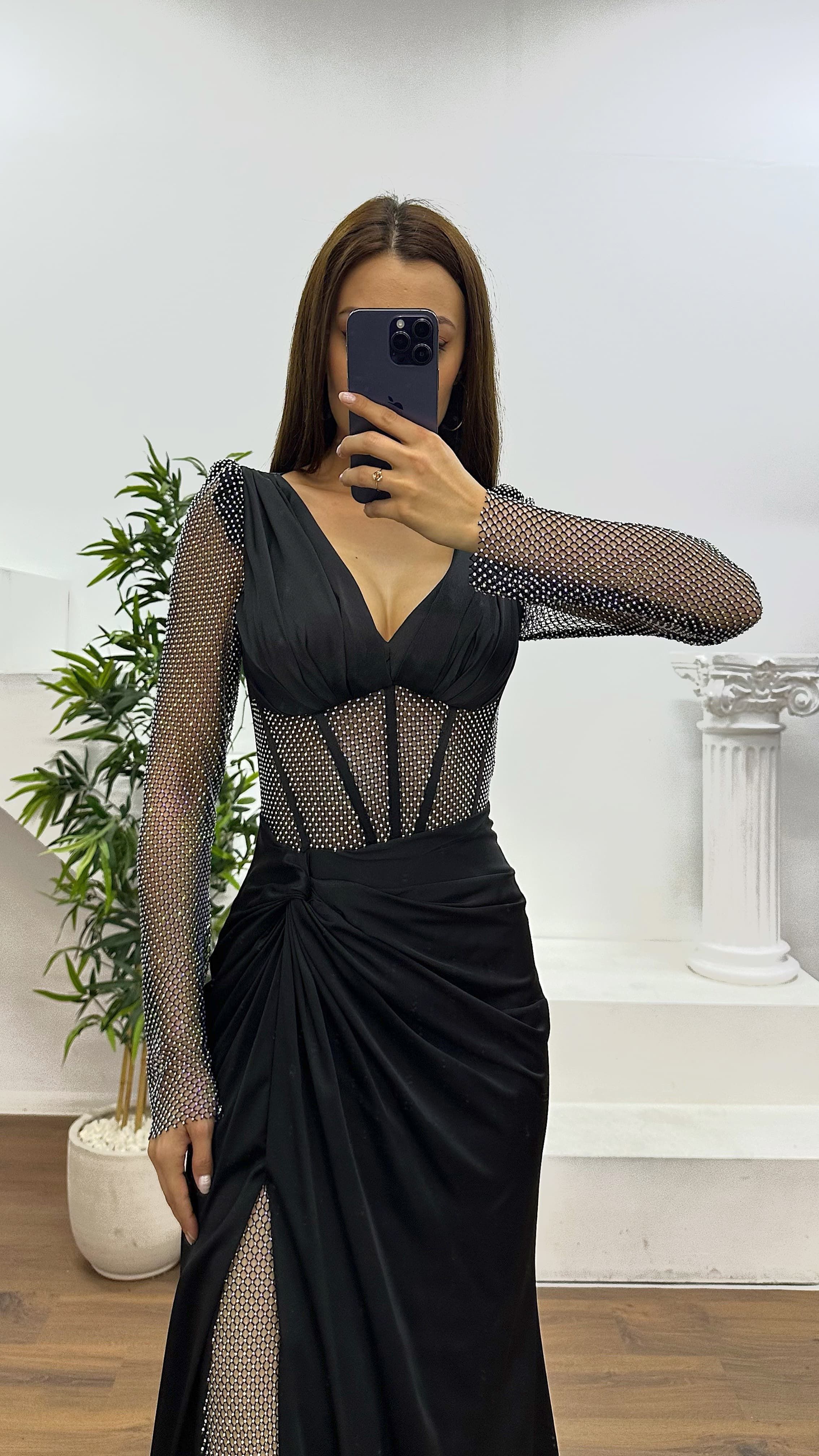 Mesh Detail Evening Dress
