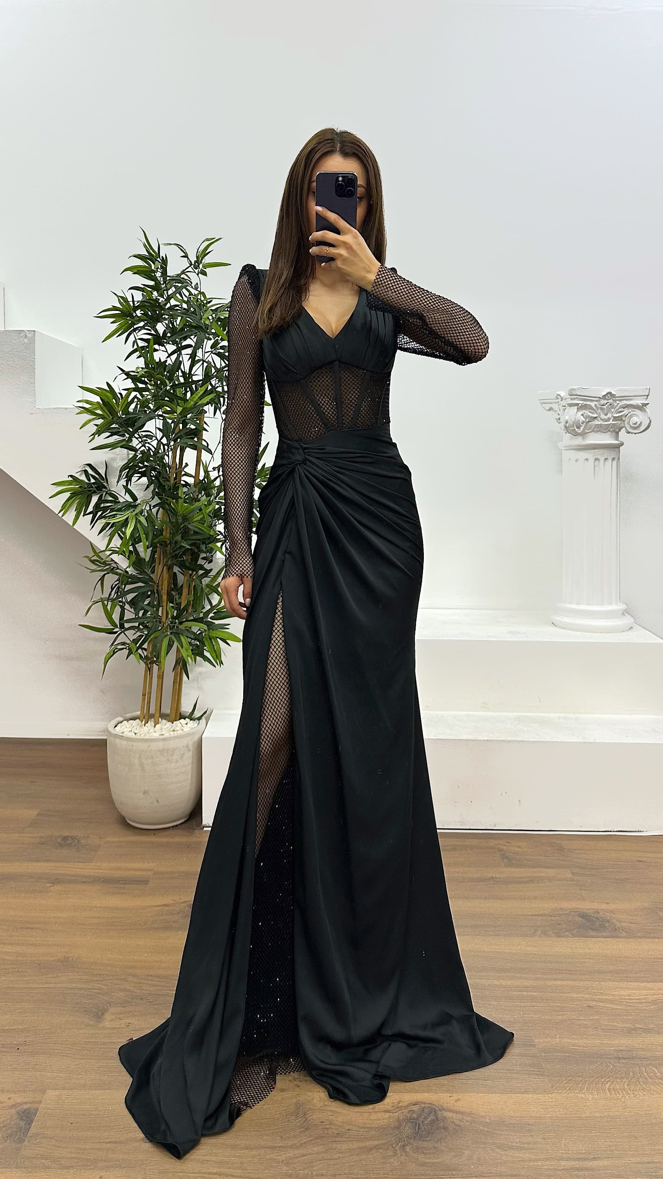 Mesh Detail Evening Dress