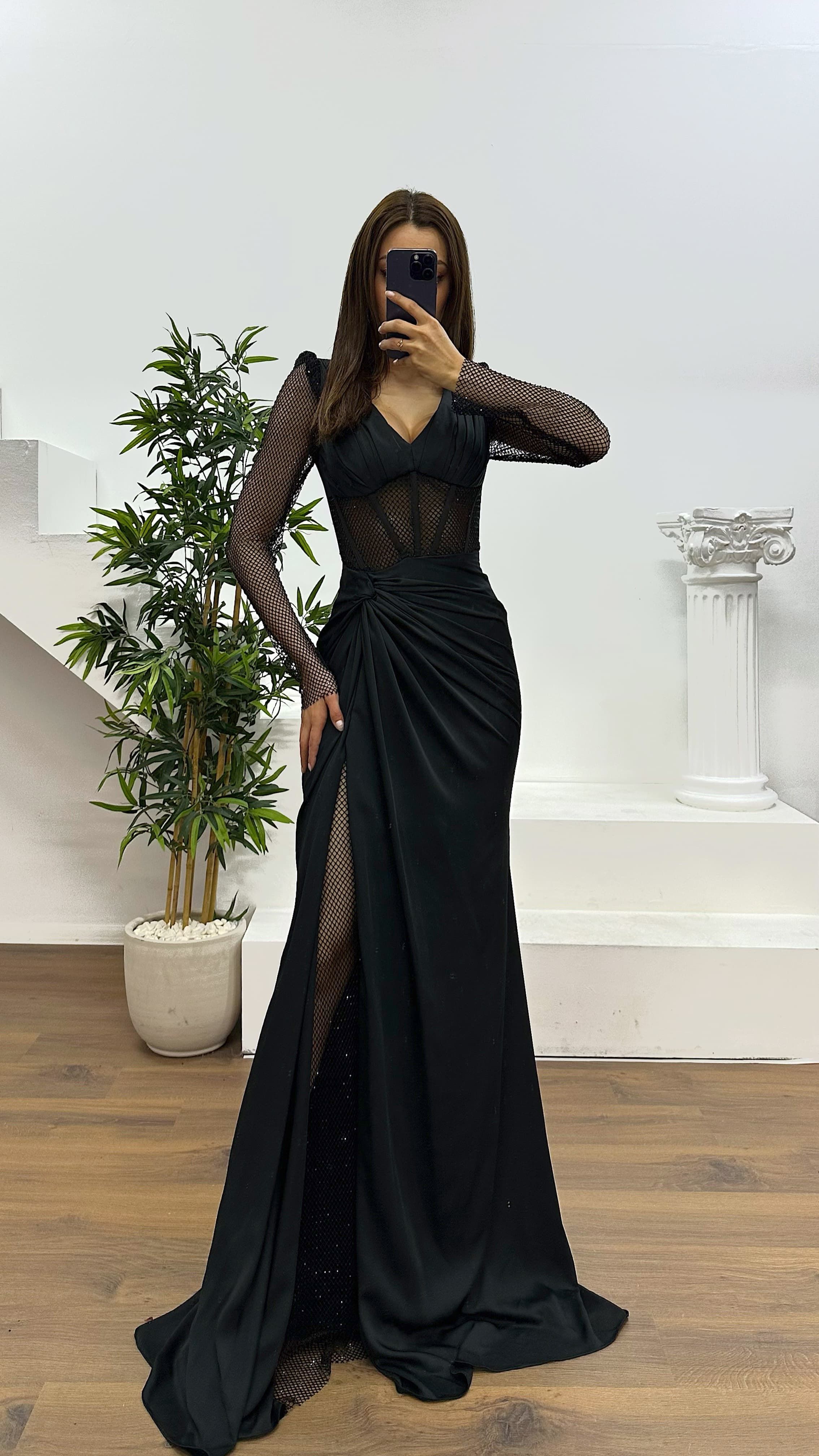 Mesh Detail Evening Dress