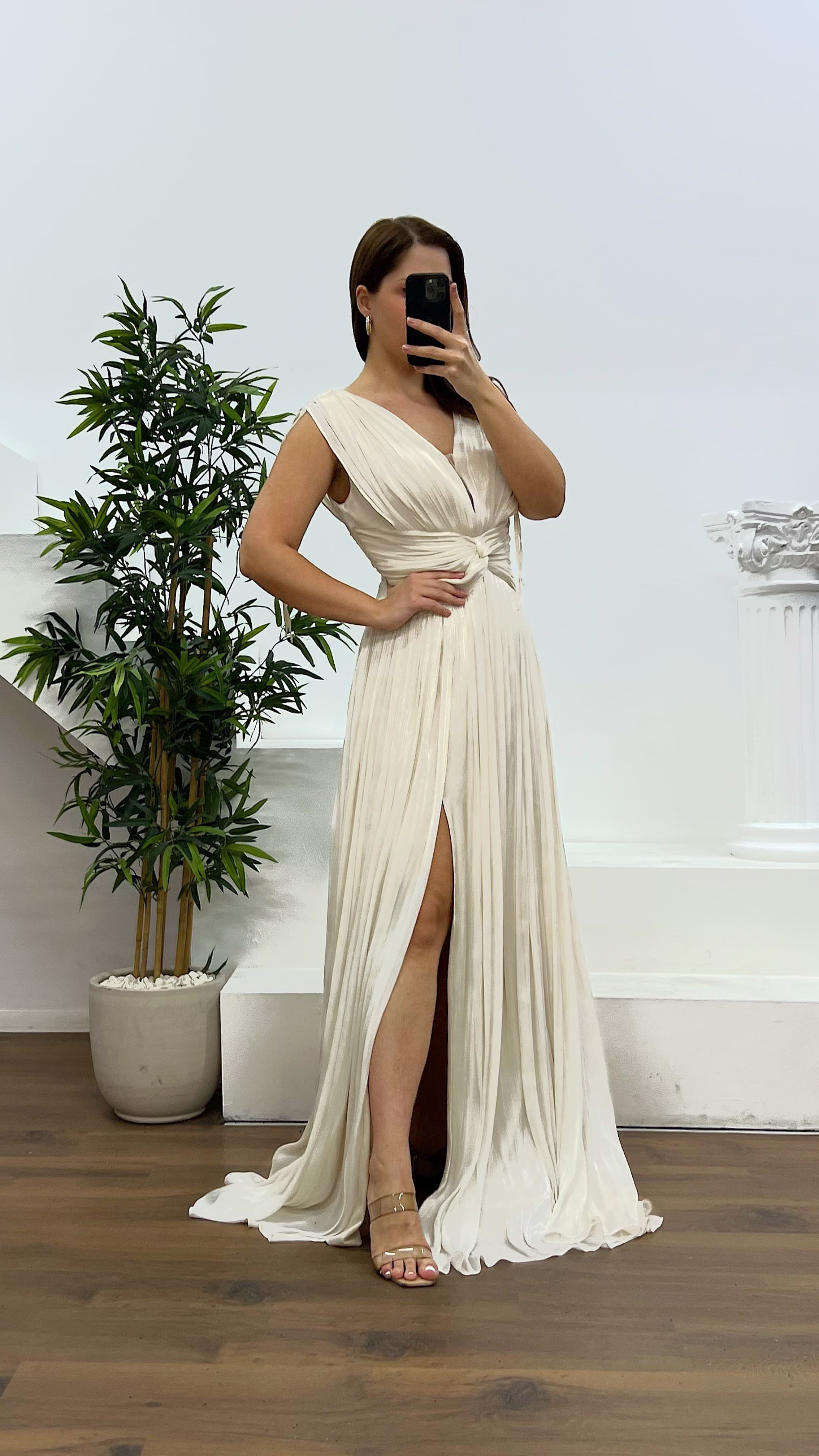 Strappy Pleated Plus Size Evening Dress
