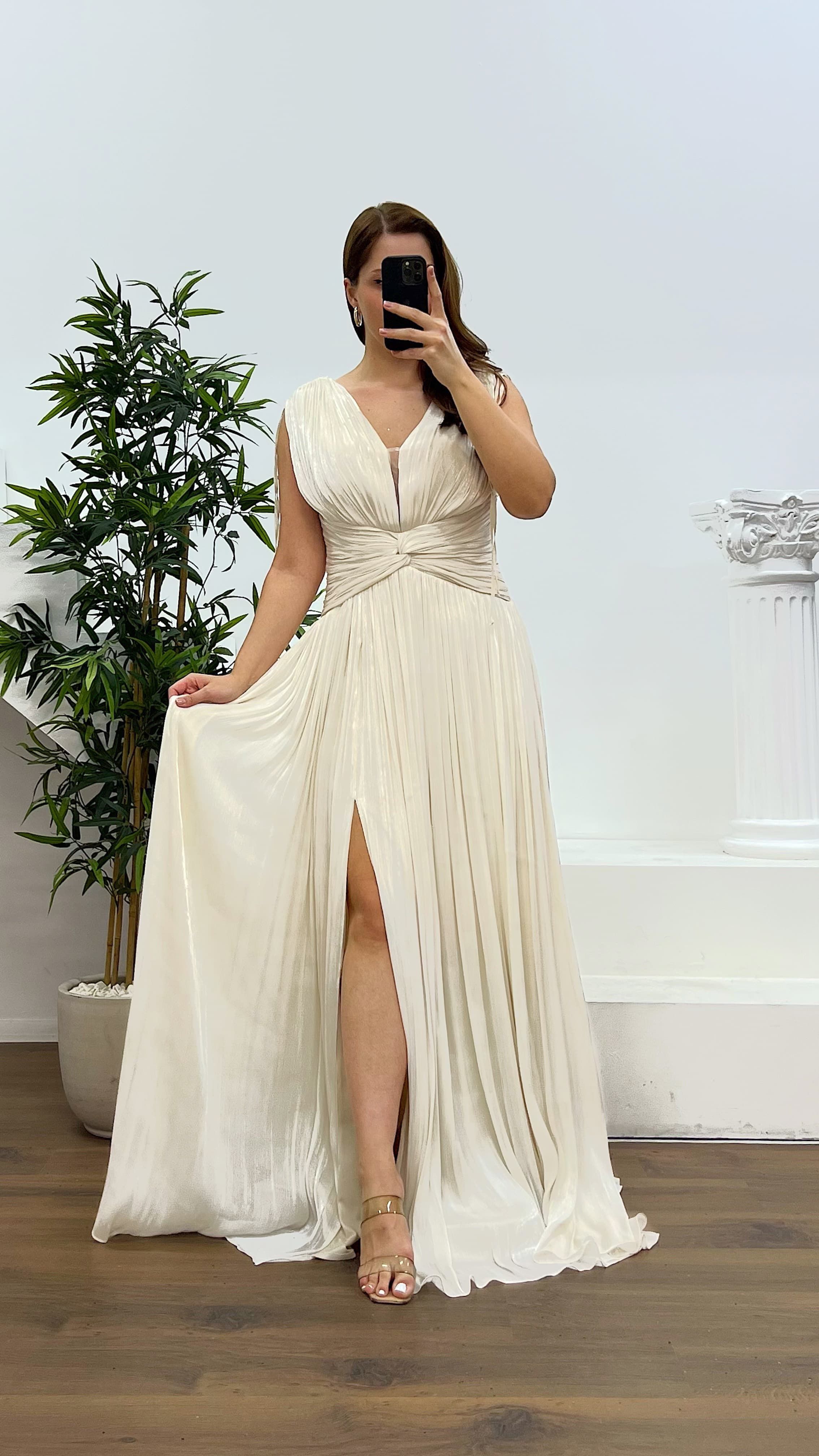 Strappy Pleated Plus Size Evening Dress