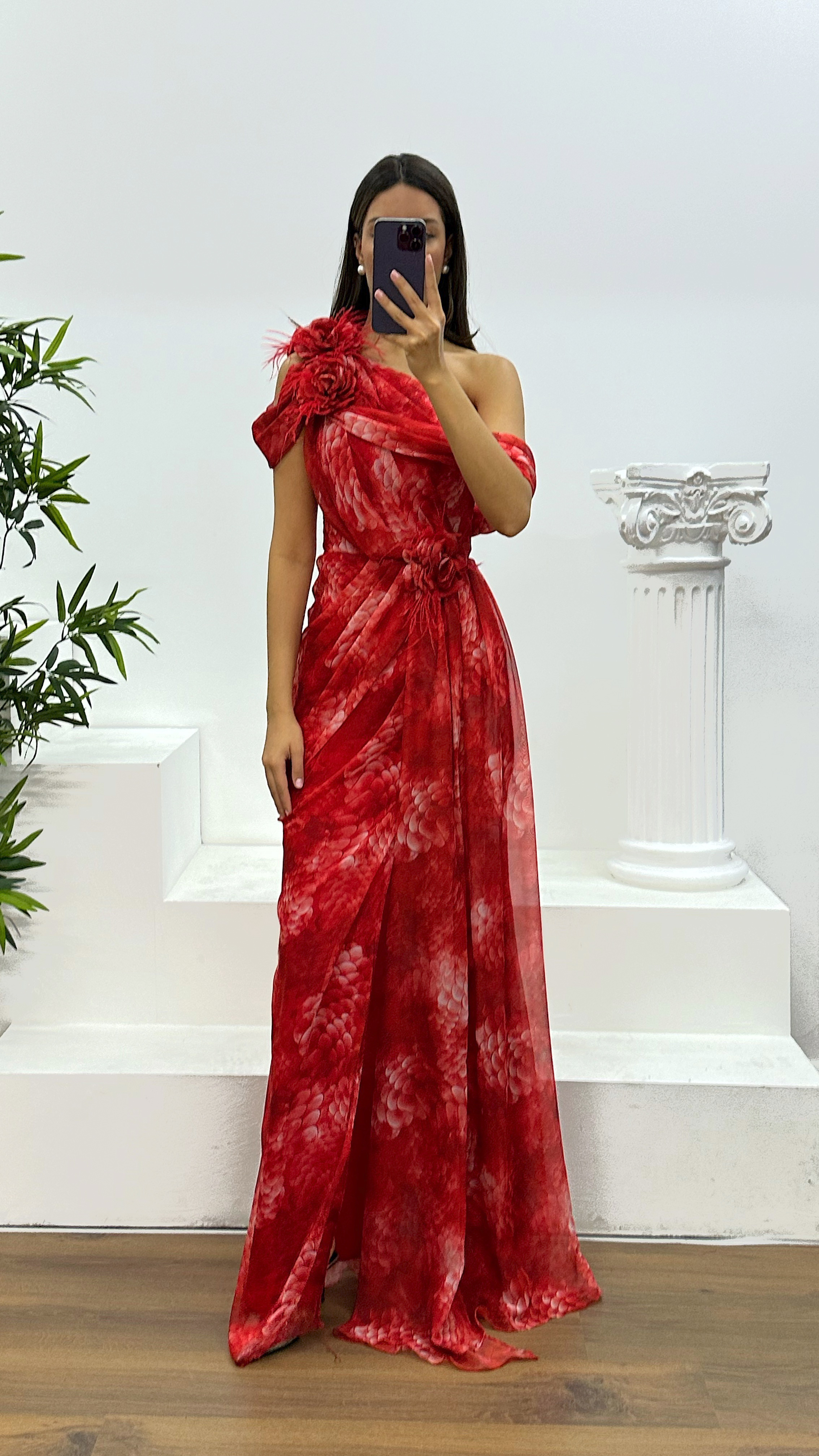 One Shoulder Chiffon Evening Dress