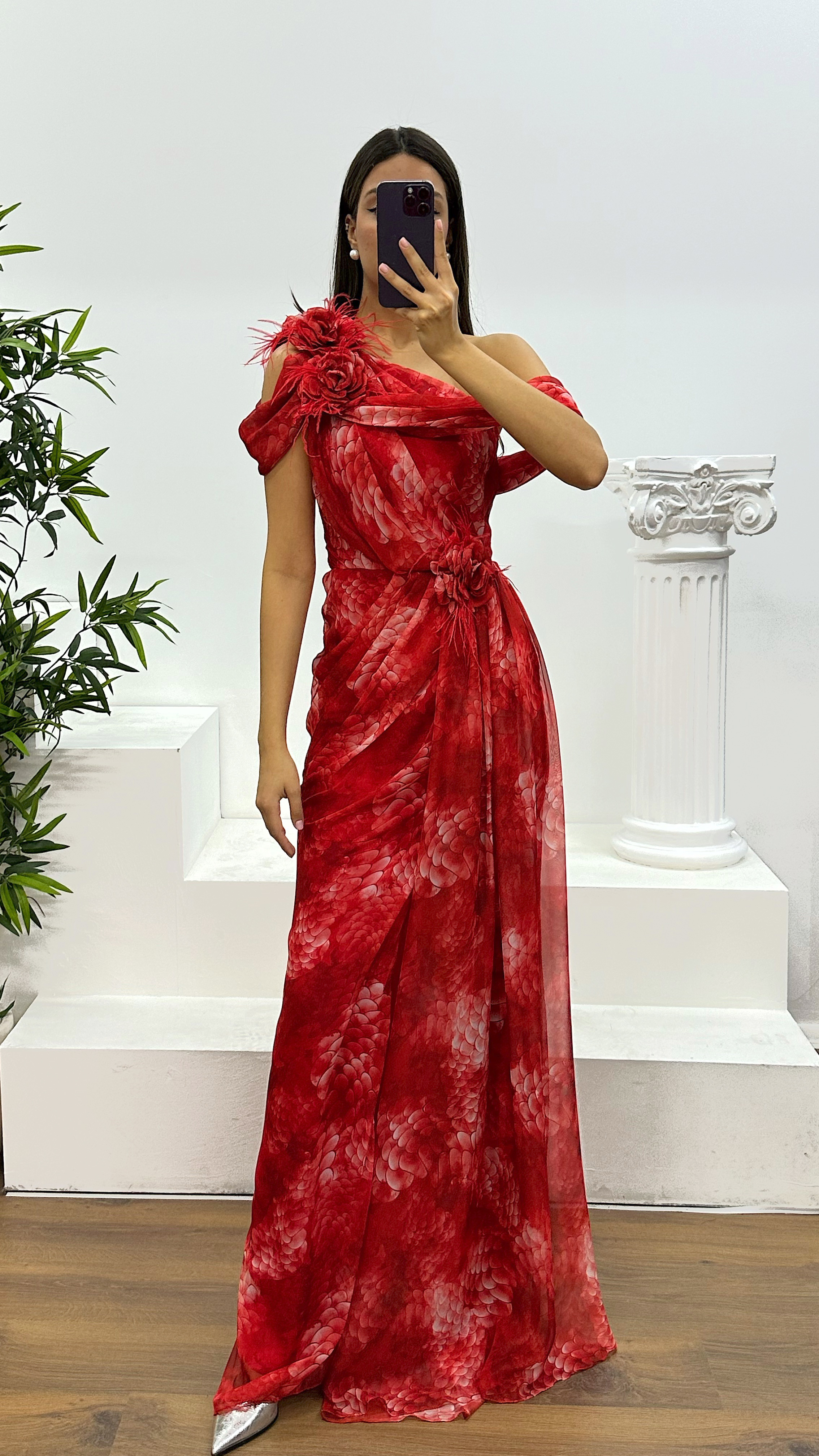 One Shoulder Chiffon Evening Dress
