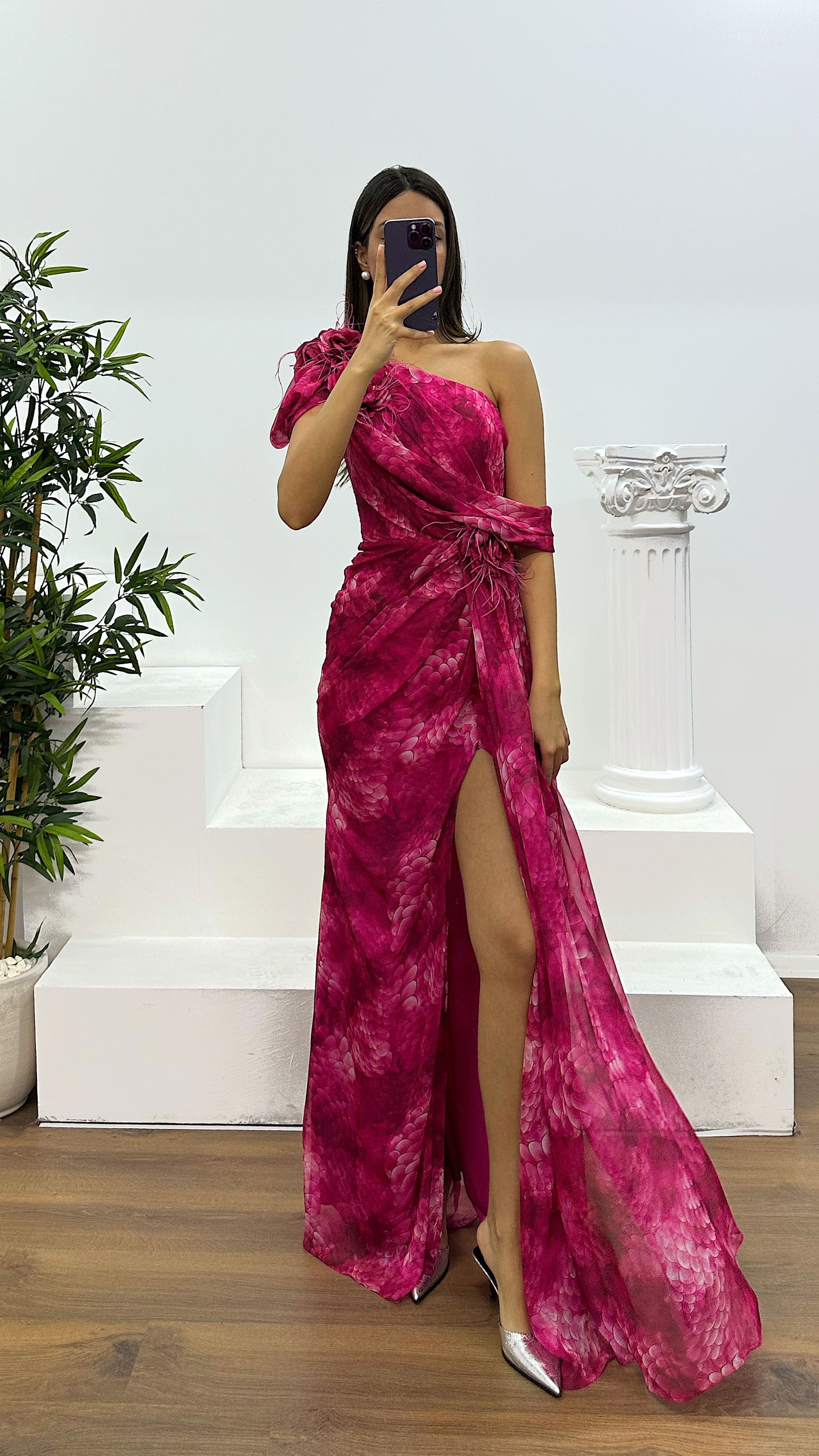 One Shoulder Chiffon Evening Dress