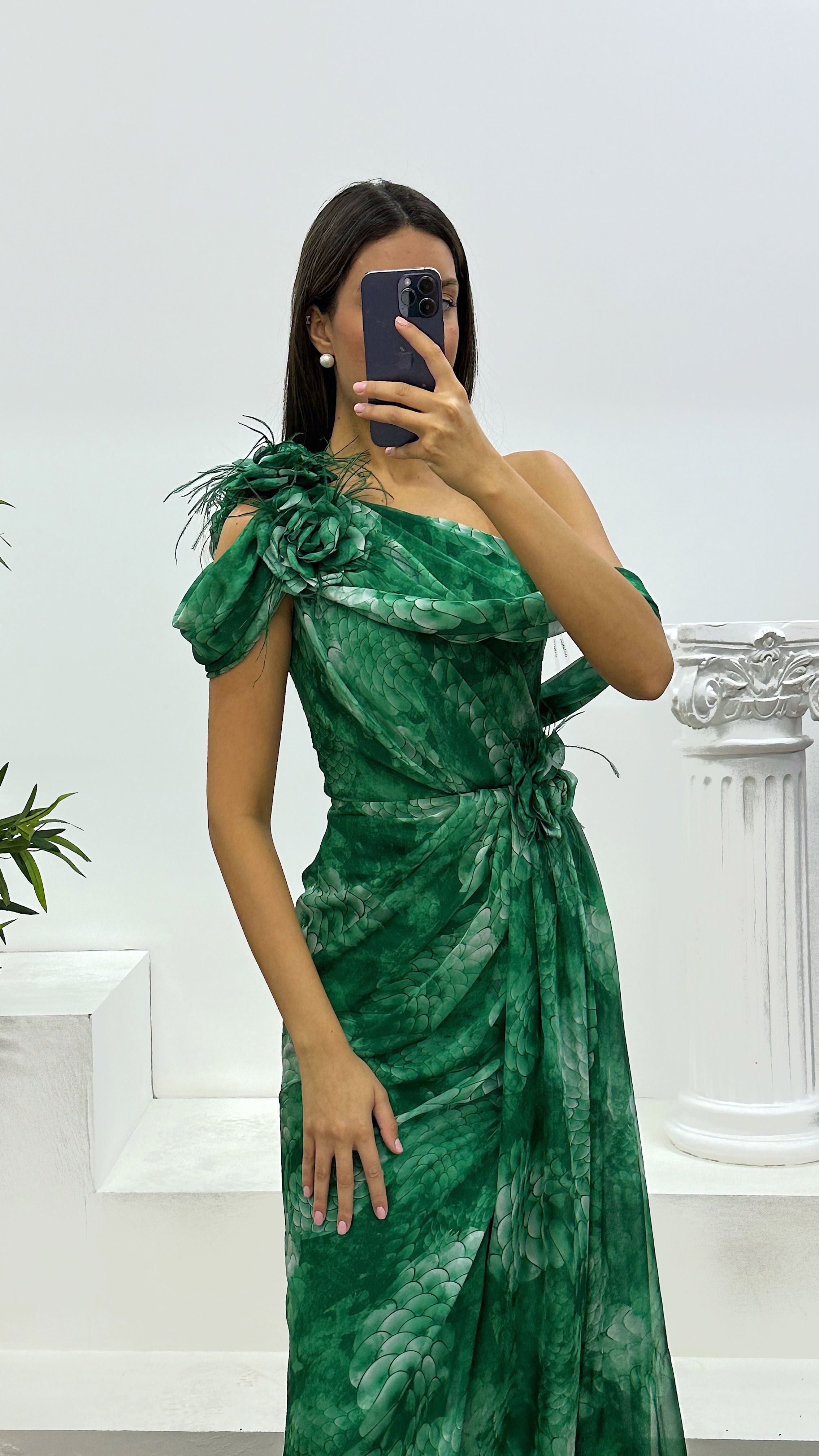 One Shoulder Chiffon Evening Dress