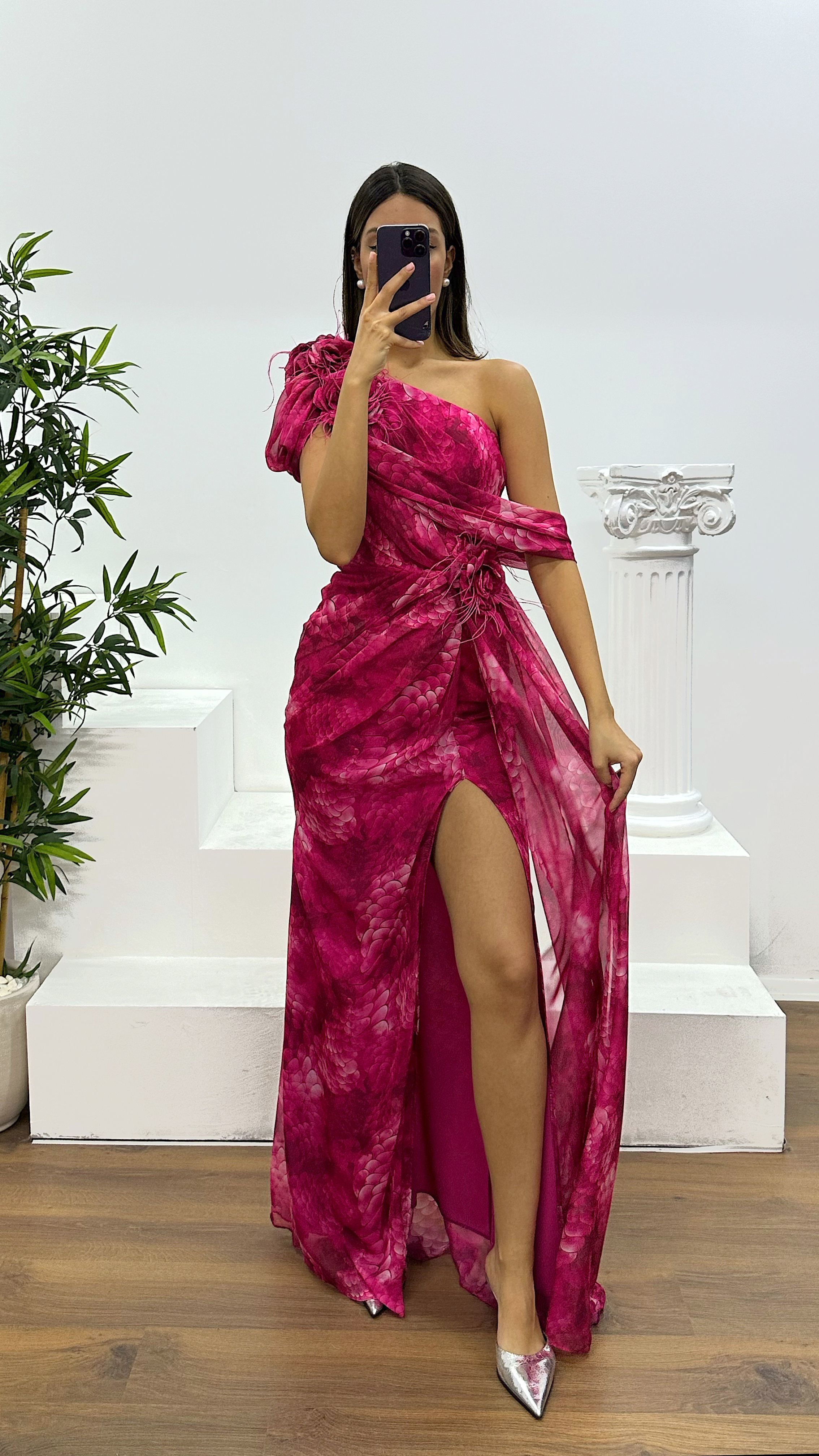 One Shoulder Chiffon Evening Dress