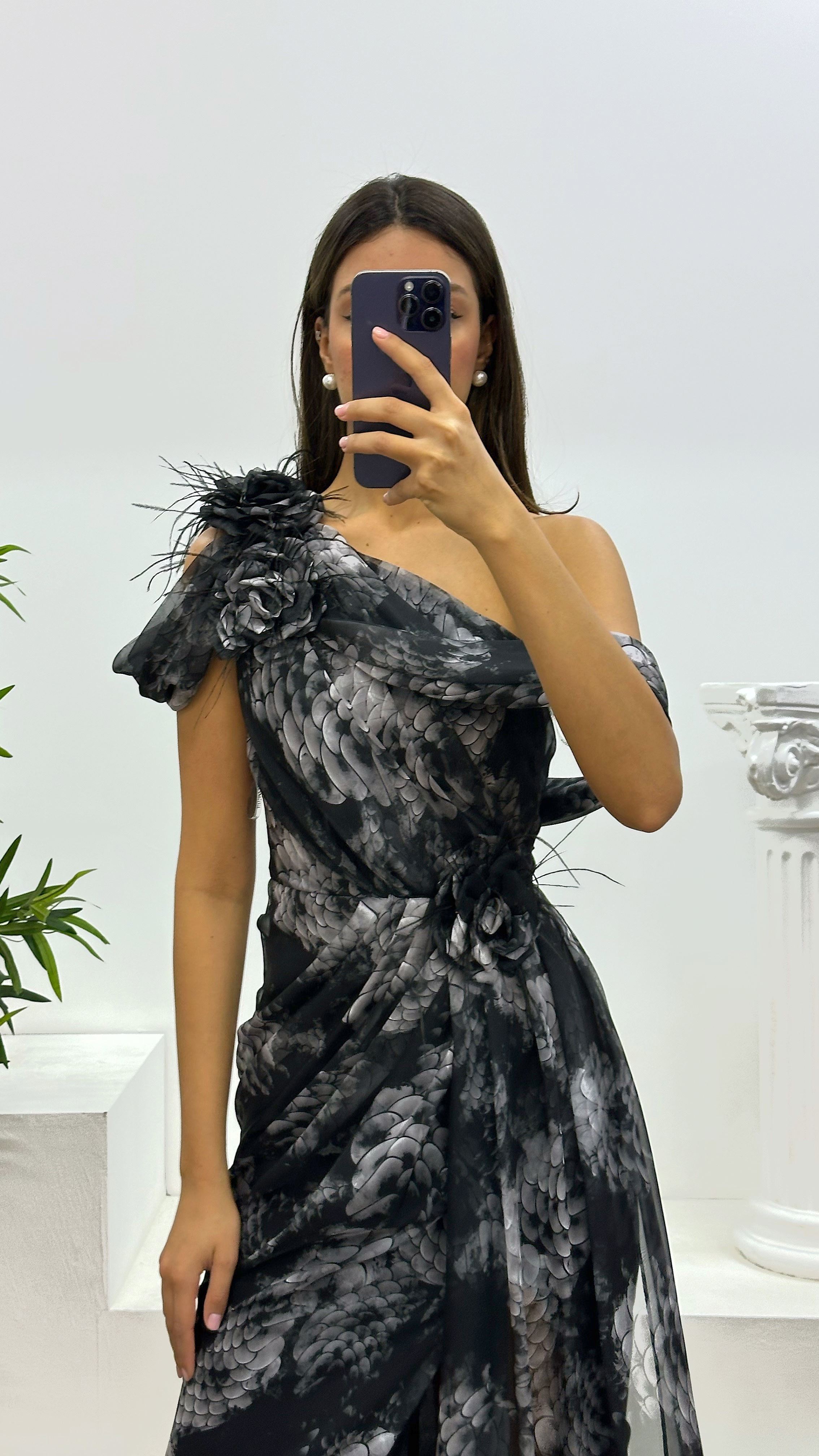 One Shoulder Chiffon Evening Dress