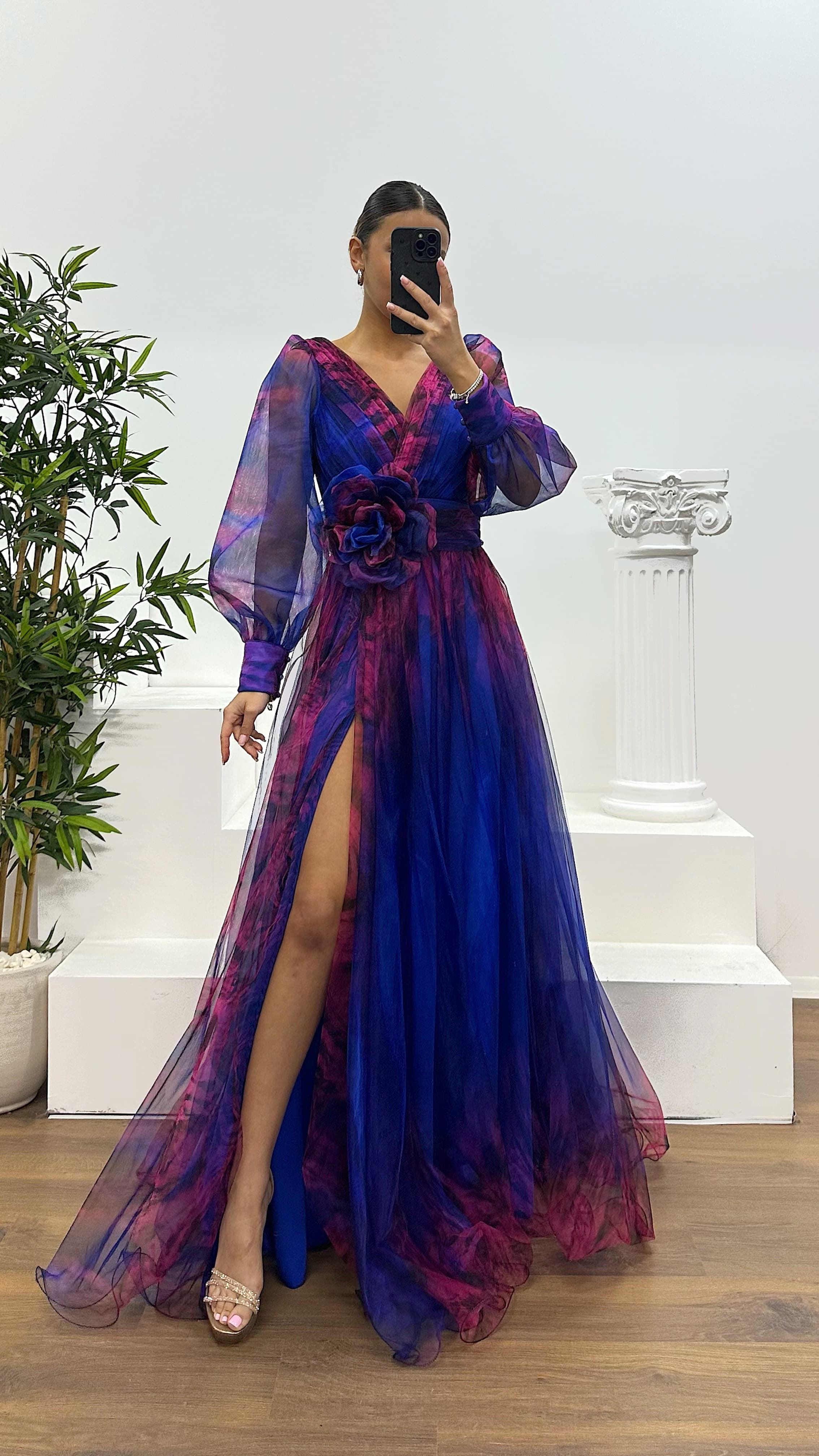 V Neck Tulle Evening Dress