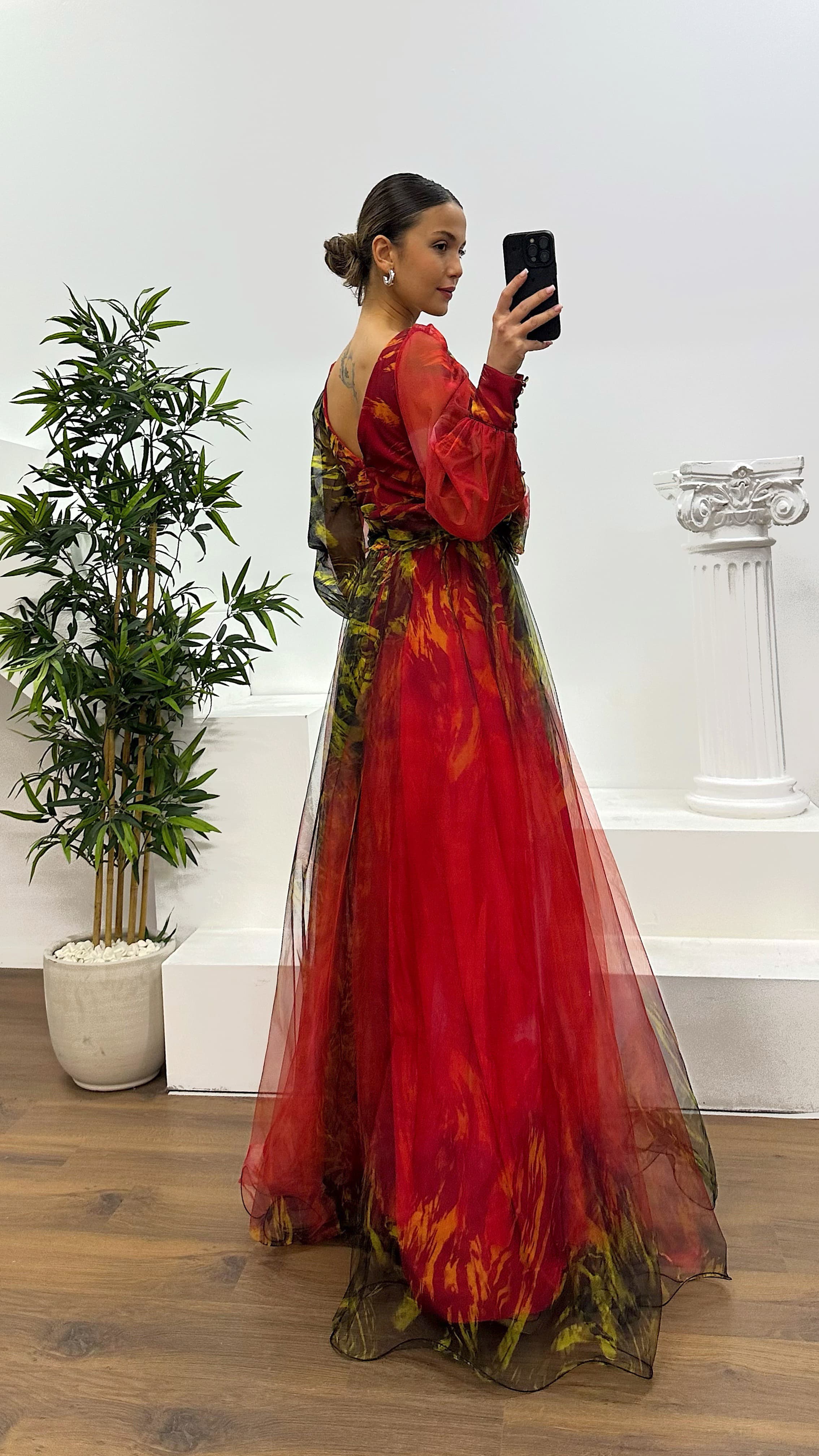 V Neck Tulle Evening Dress