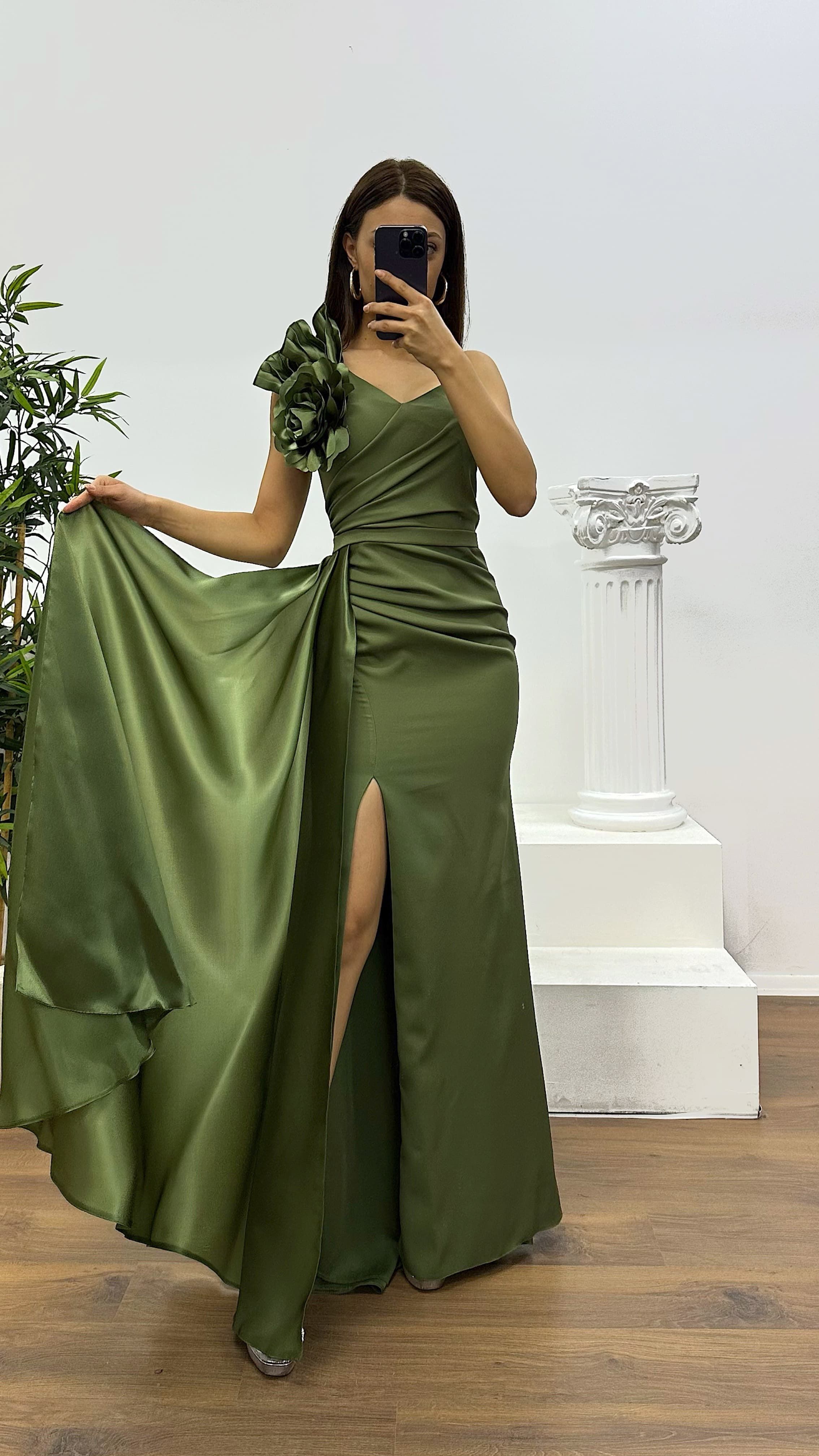 One Shoulder Flower Detail Evening Dress