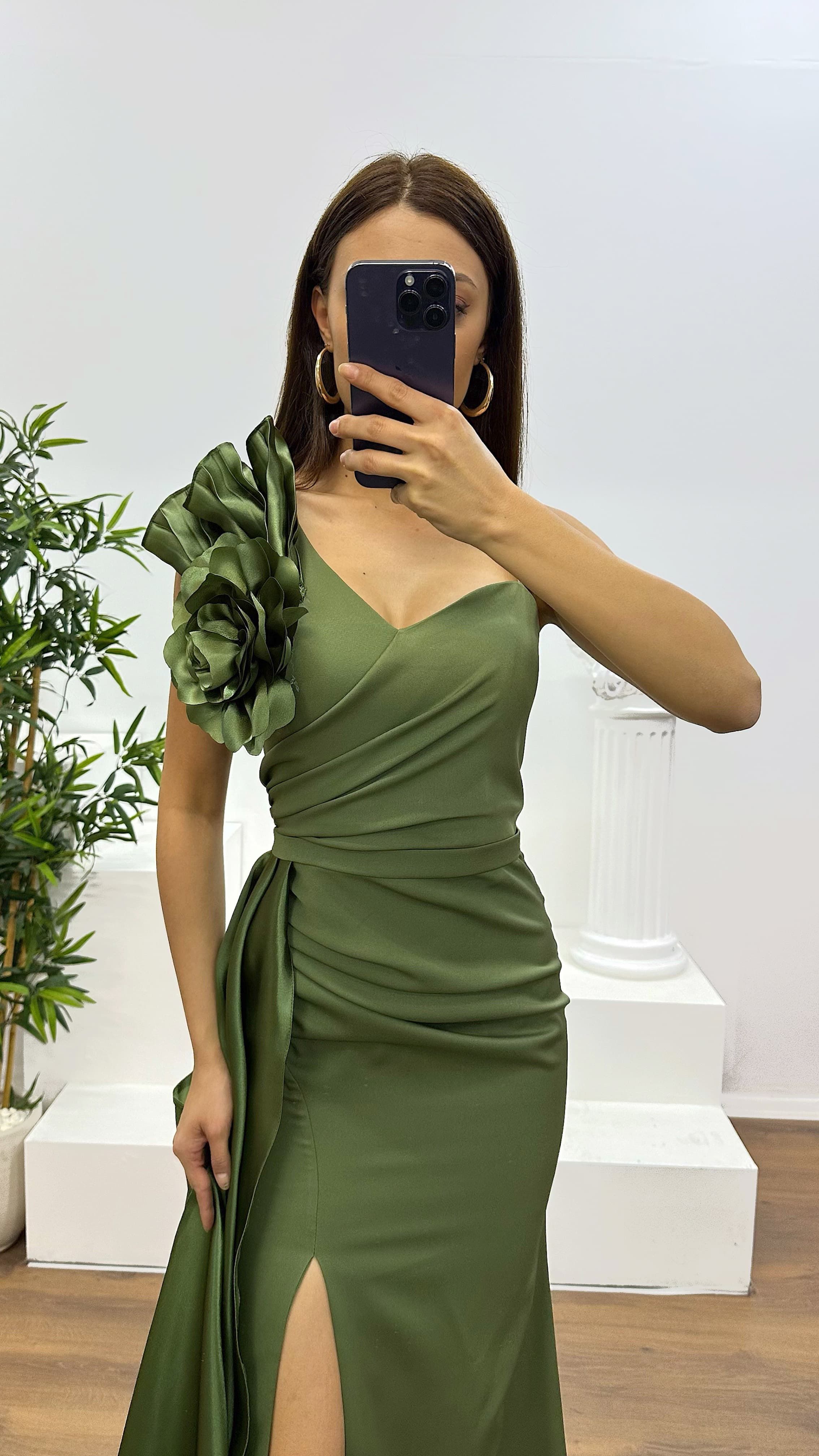 One Shoulder Flower Detail Evening Dress