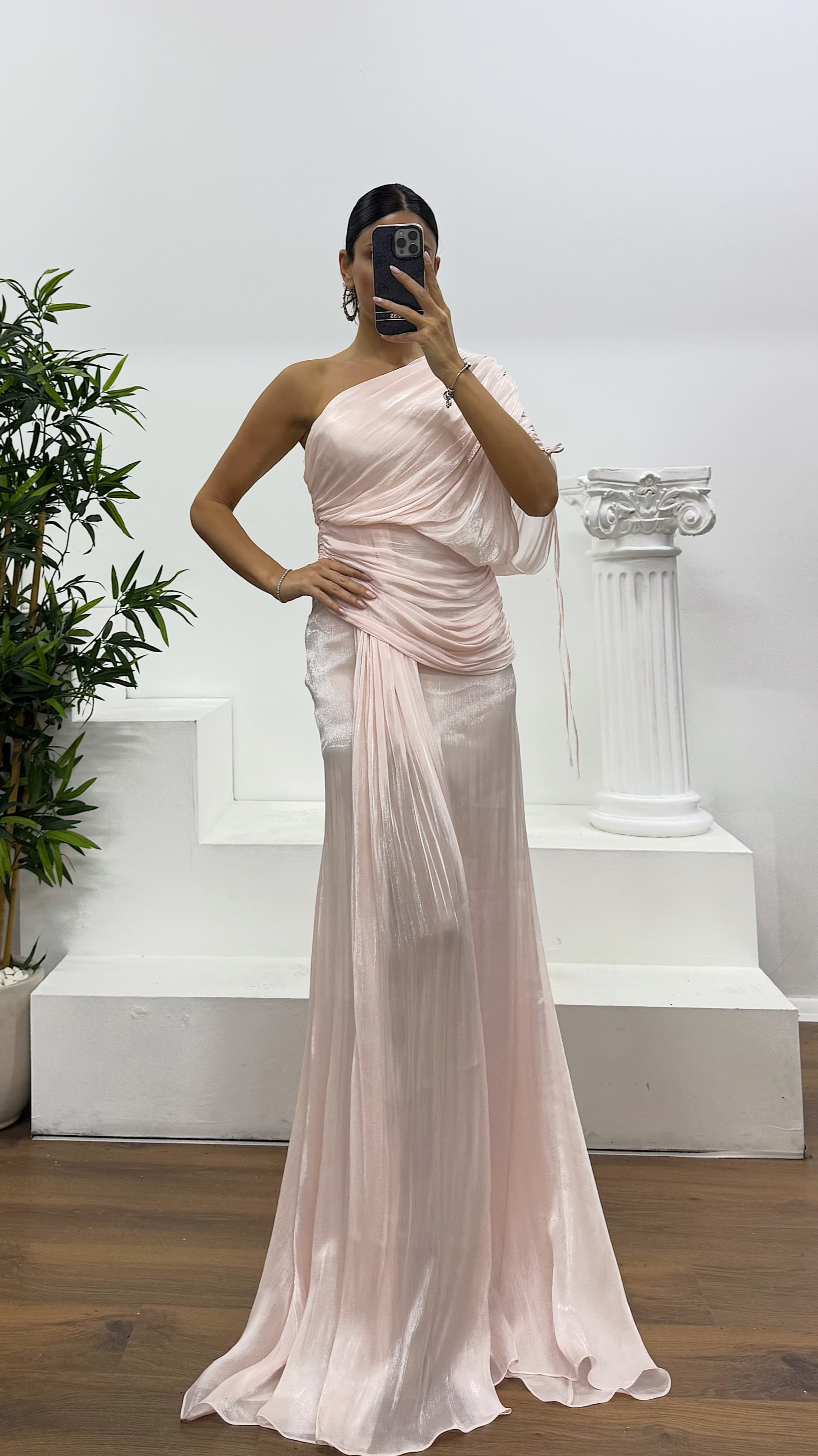 One Shoulder Chiffon Evening Dress