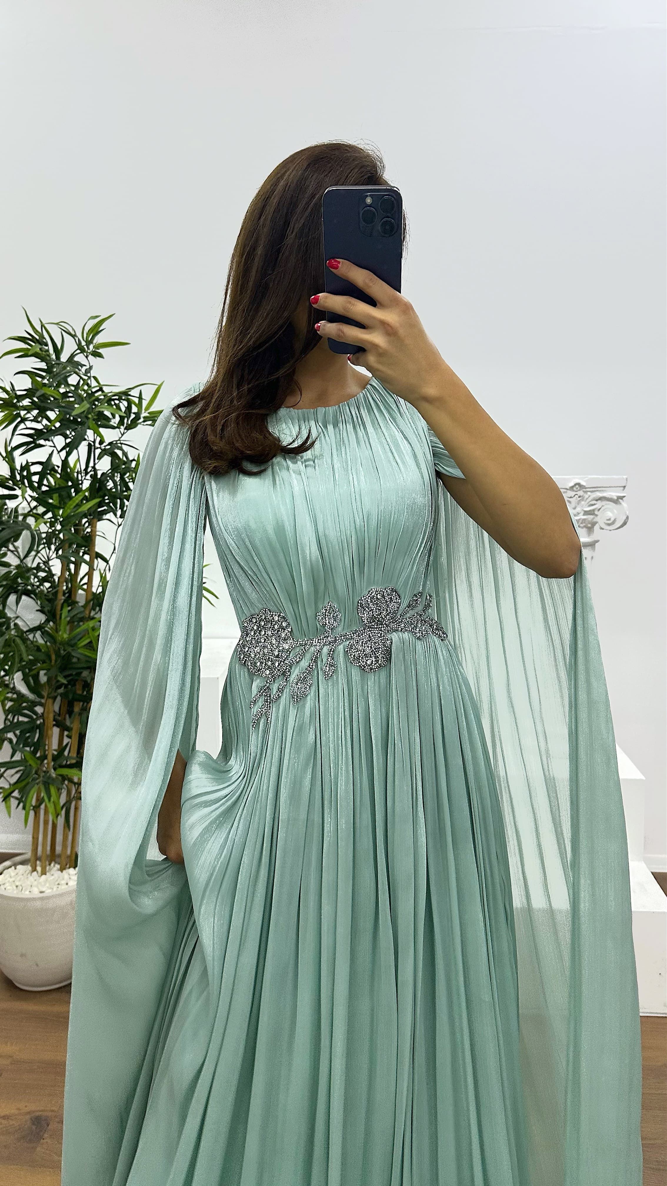 Mint Waist Detail Evening Dress
