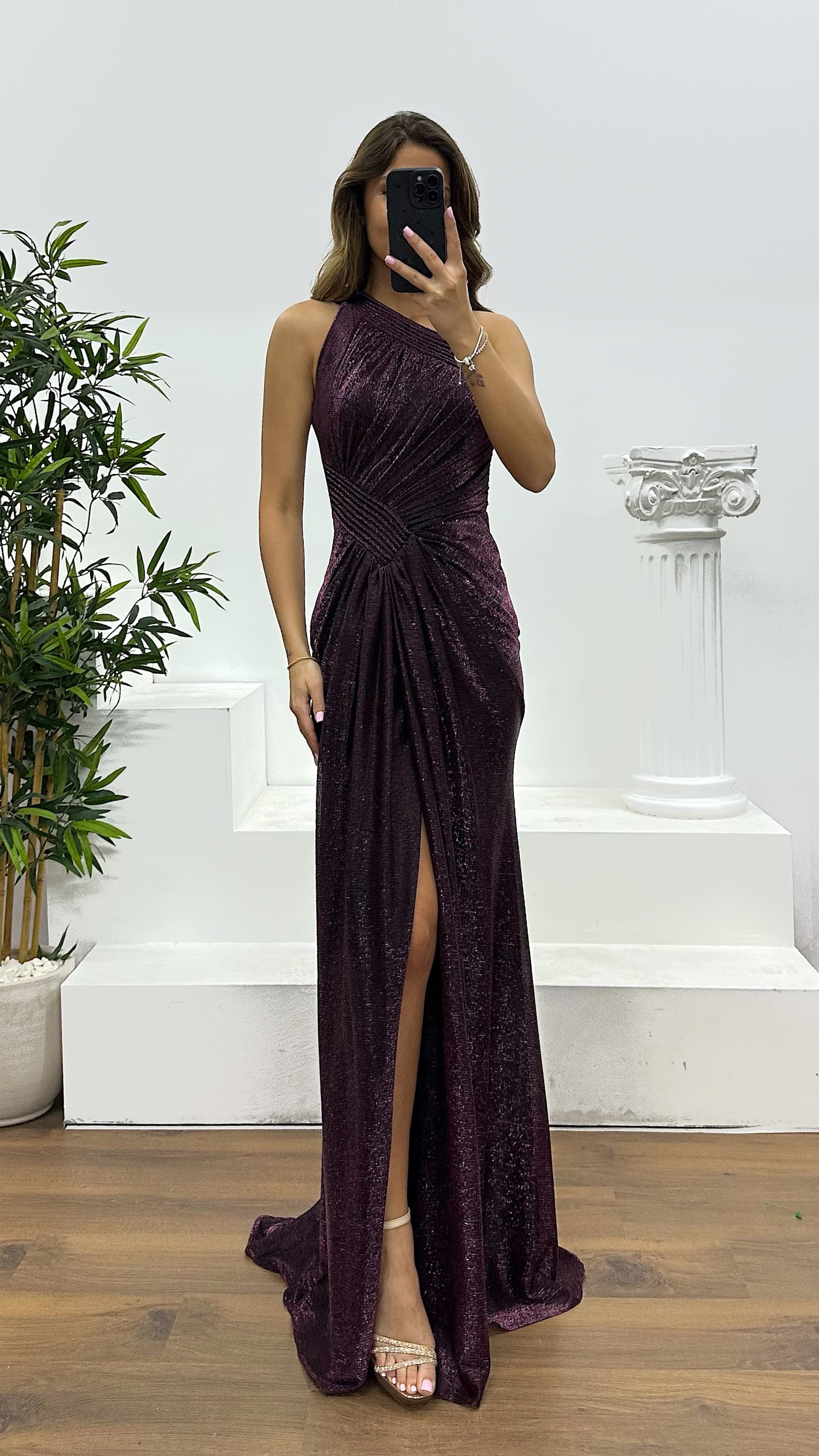 Mink One Shoulder Evening Dress