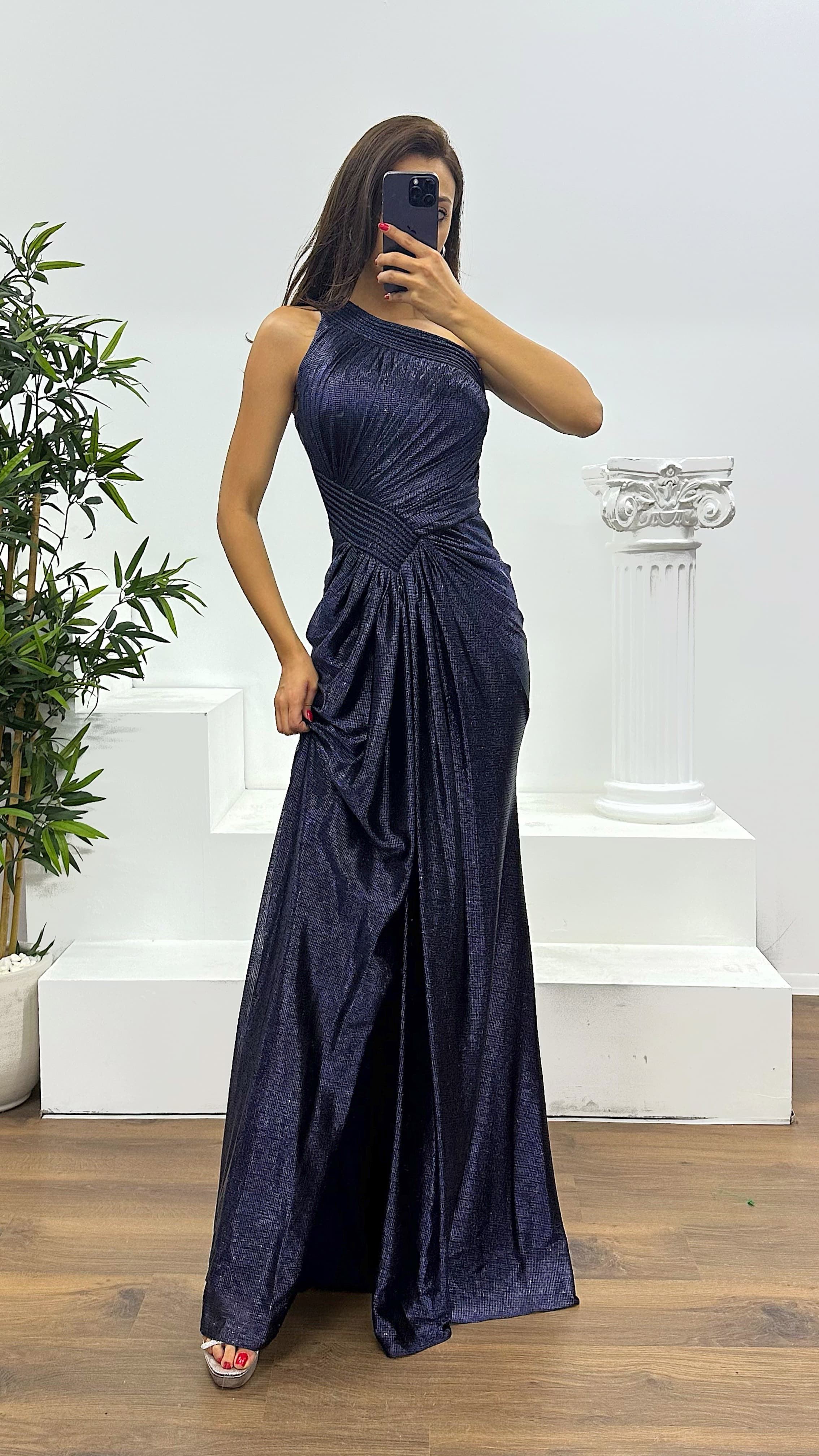 Mink One Shoulder Evening Dress