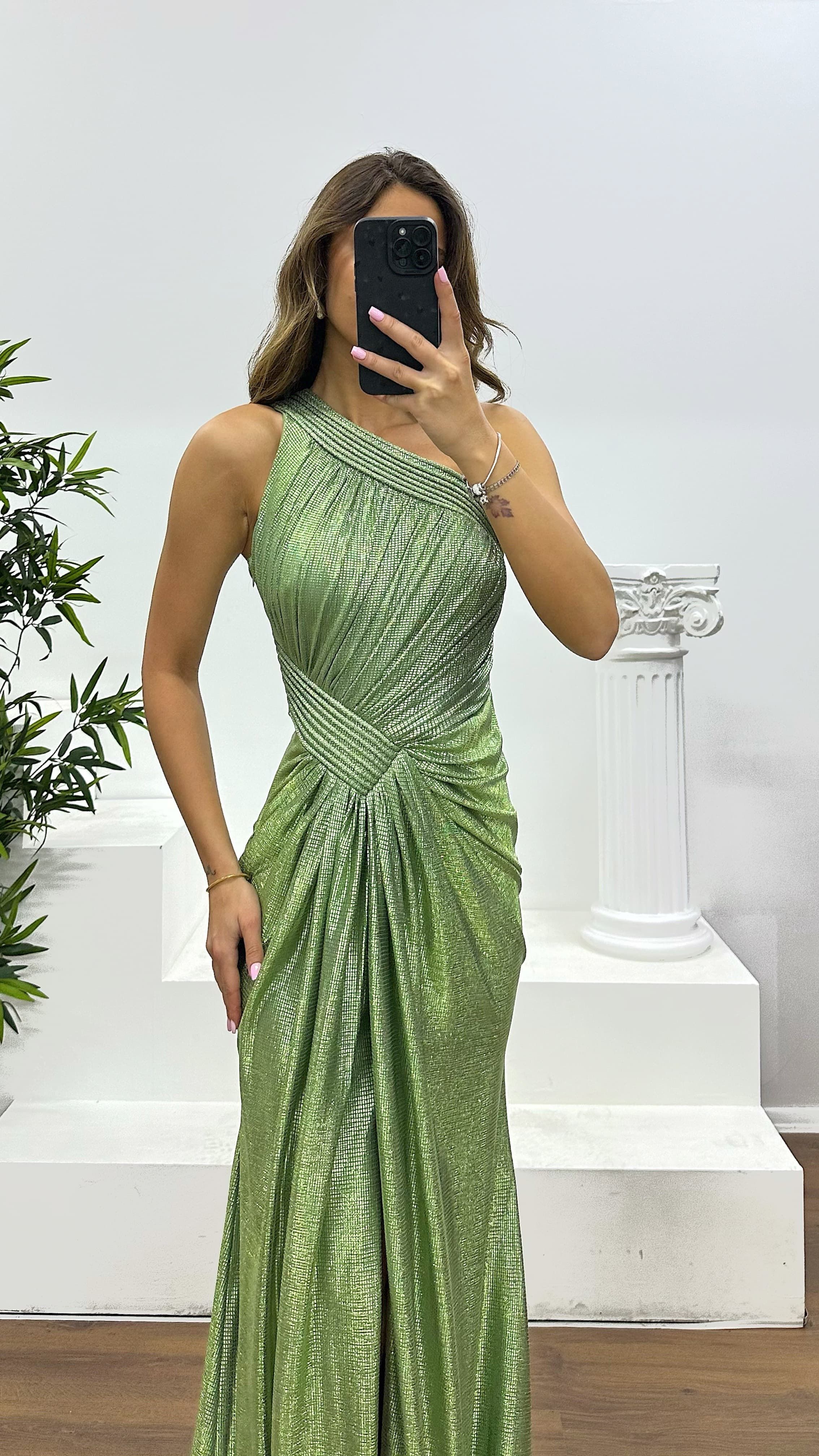 Mink One Shoulder Evening Dress
