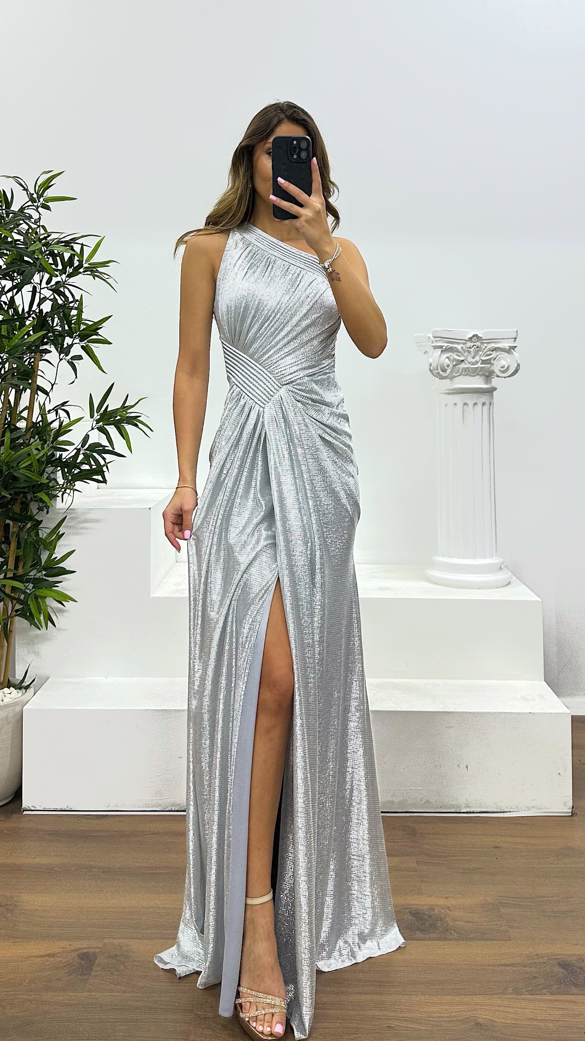 Mink One Shoulder Evening Dress
