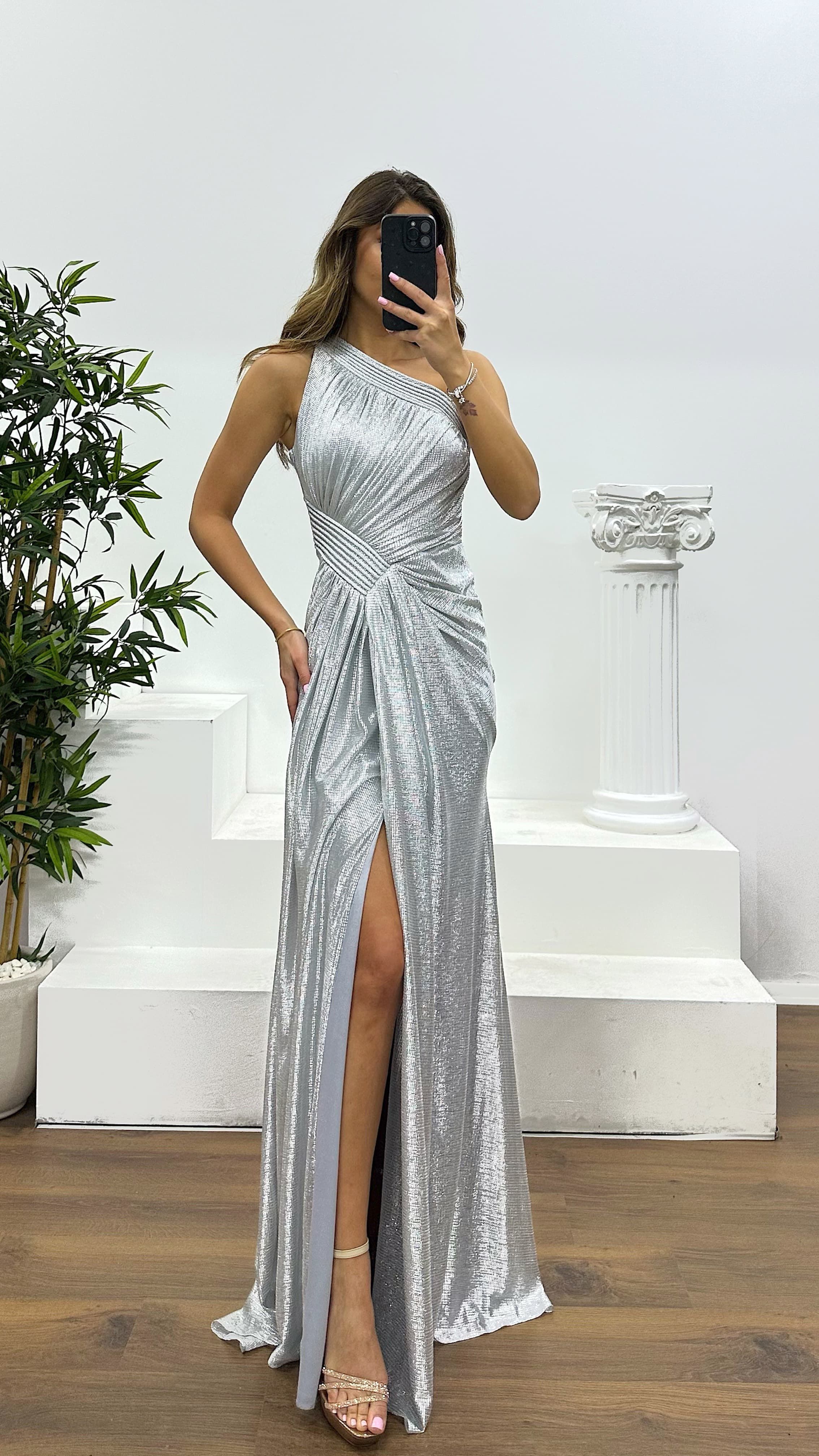 Mink One Shoulder Evening Dress