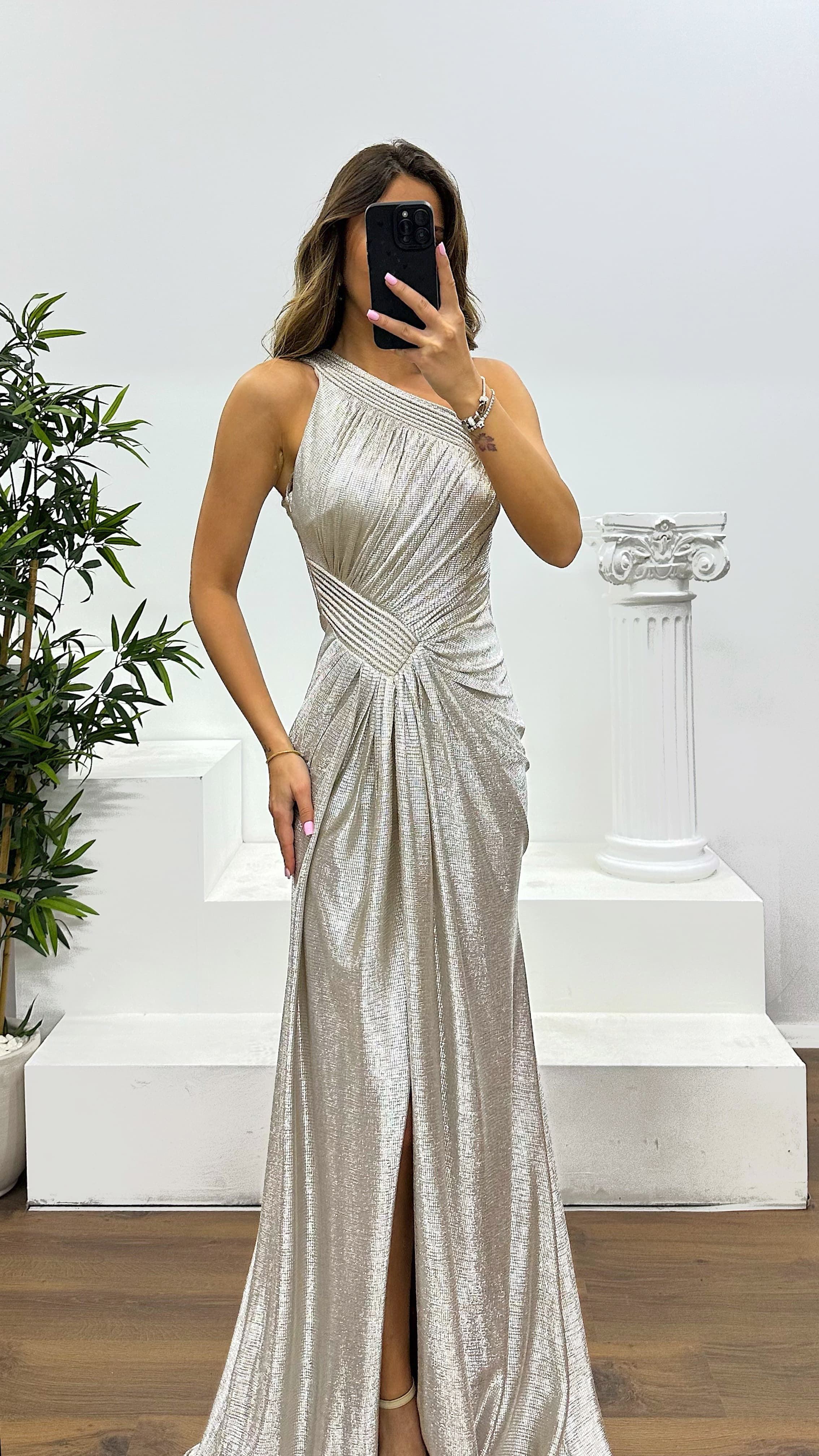 Mink One Shoulder Evening Dress