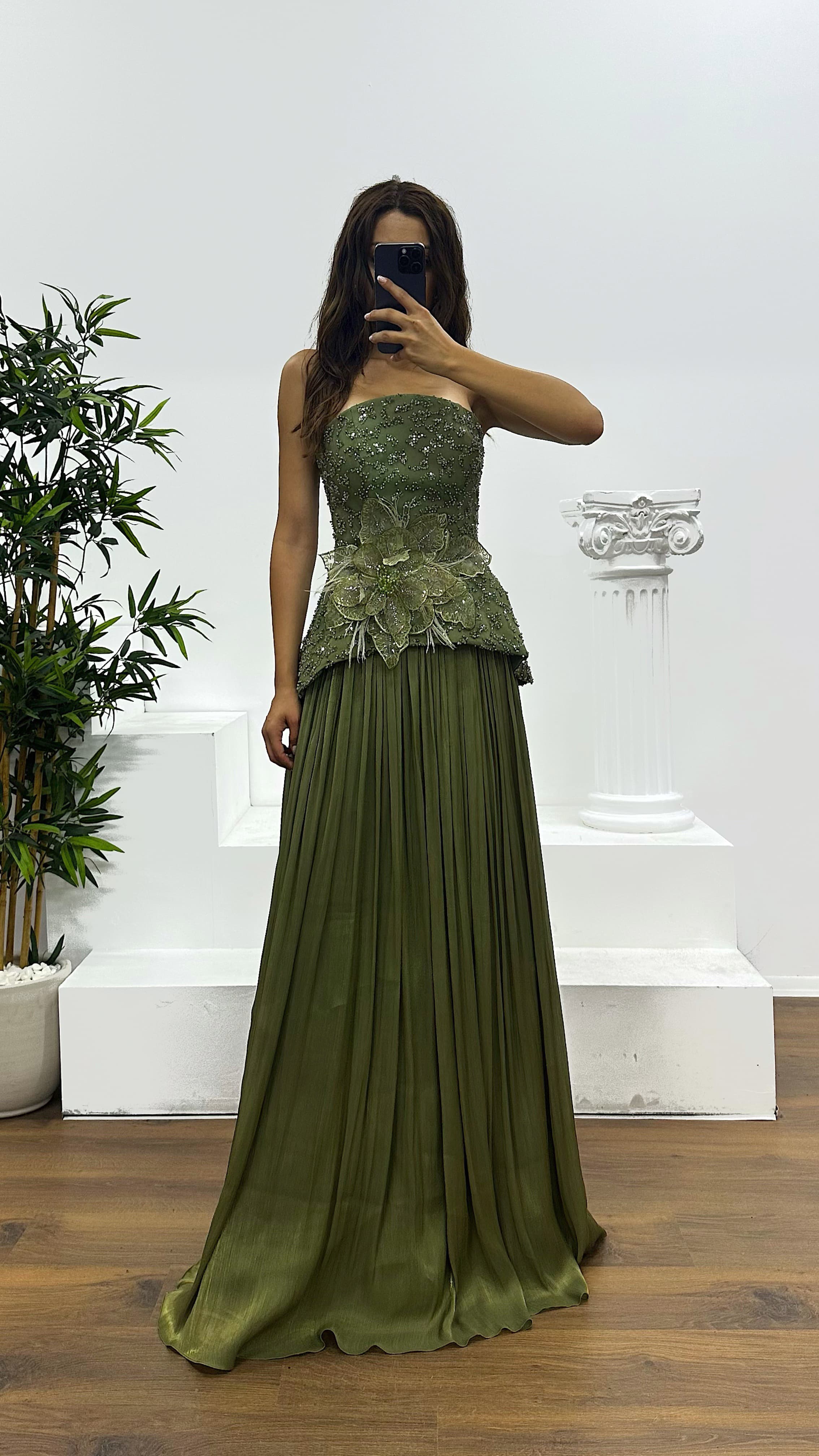 Strapless Pleated Evening Dress