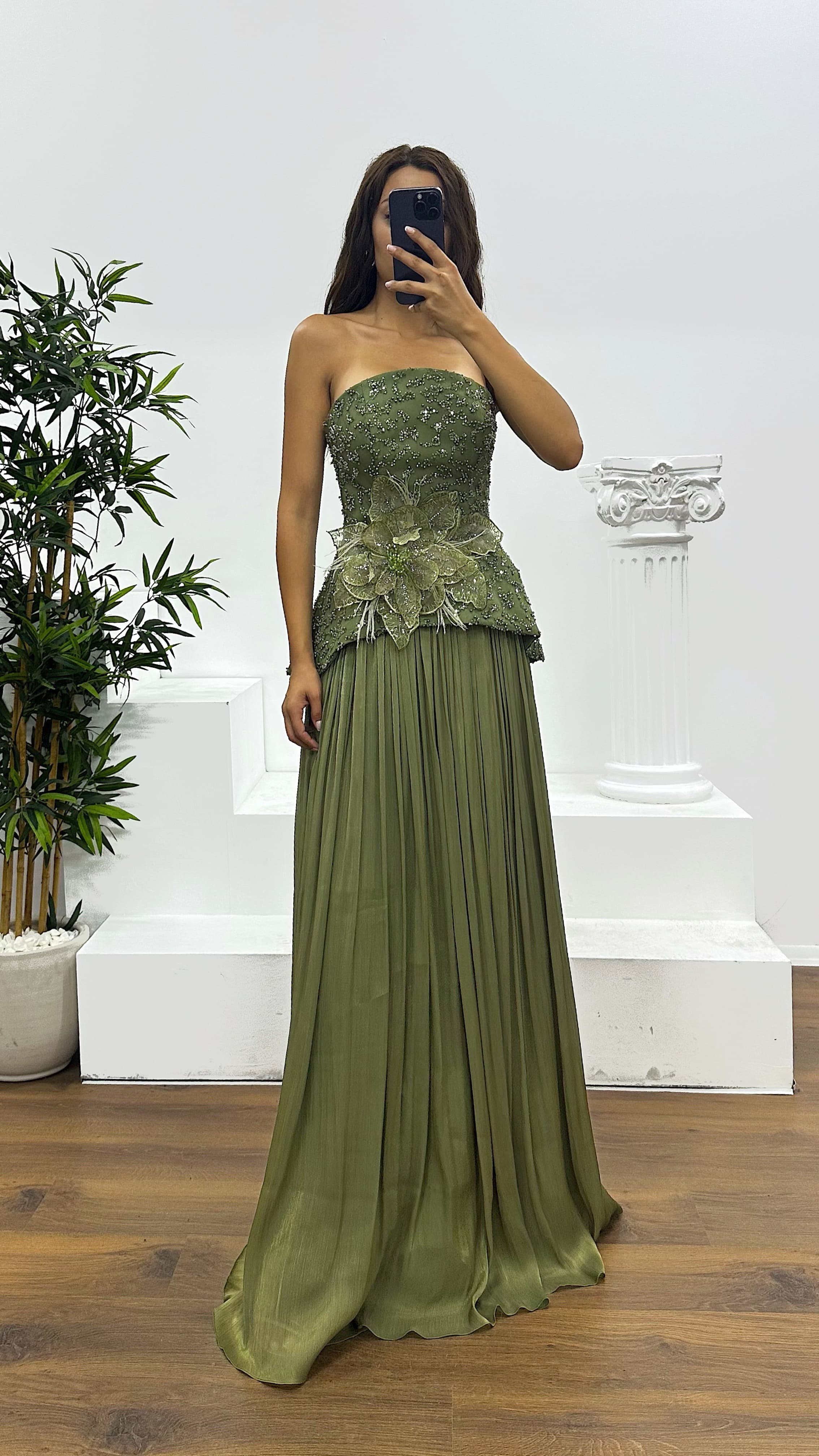 Strapless Pleated Evening Dress