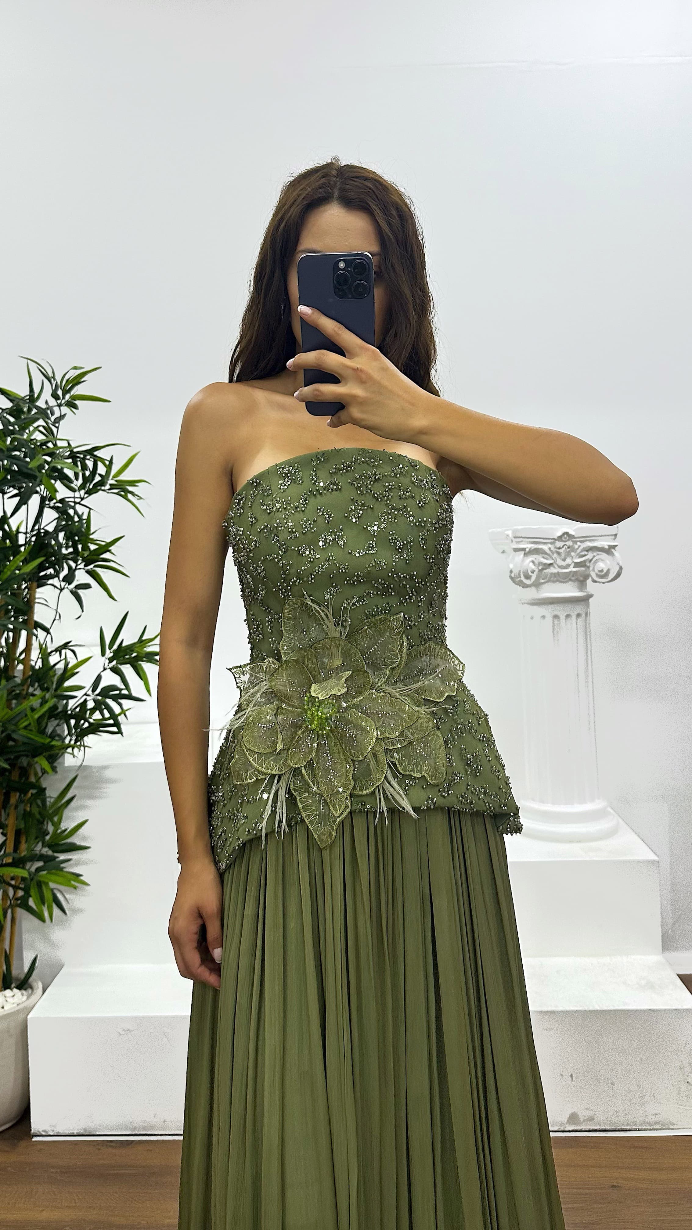 Strapless Pleated Evening Dress
