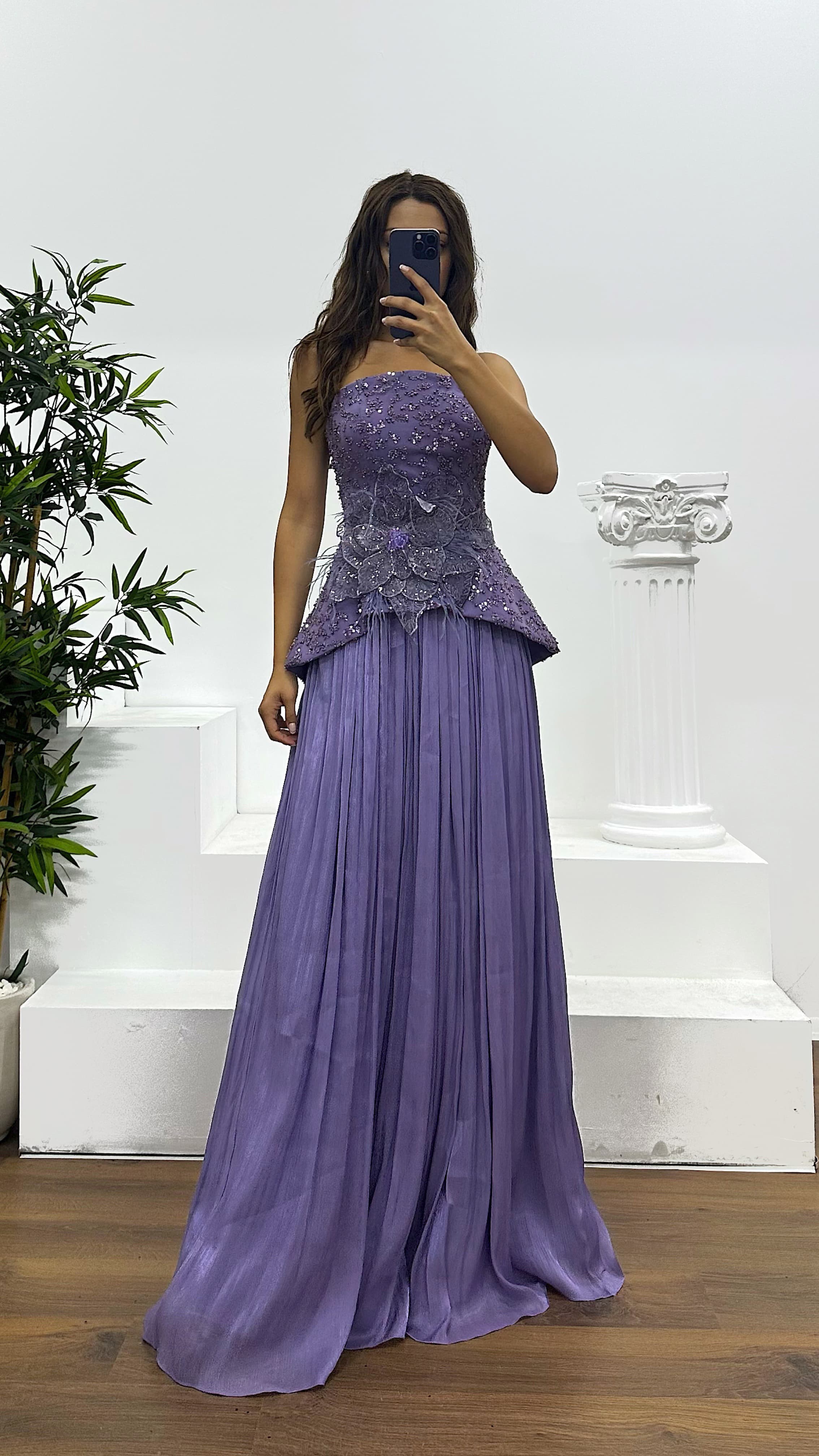 Strapless Pleated Evening Dress